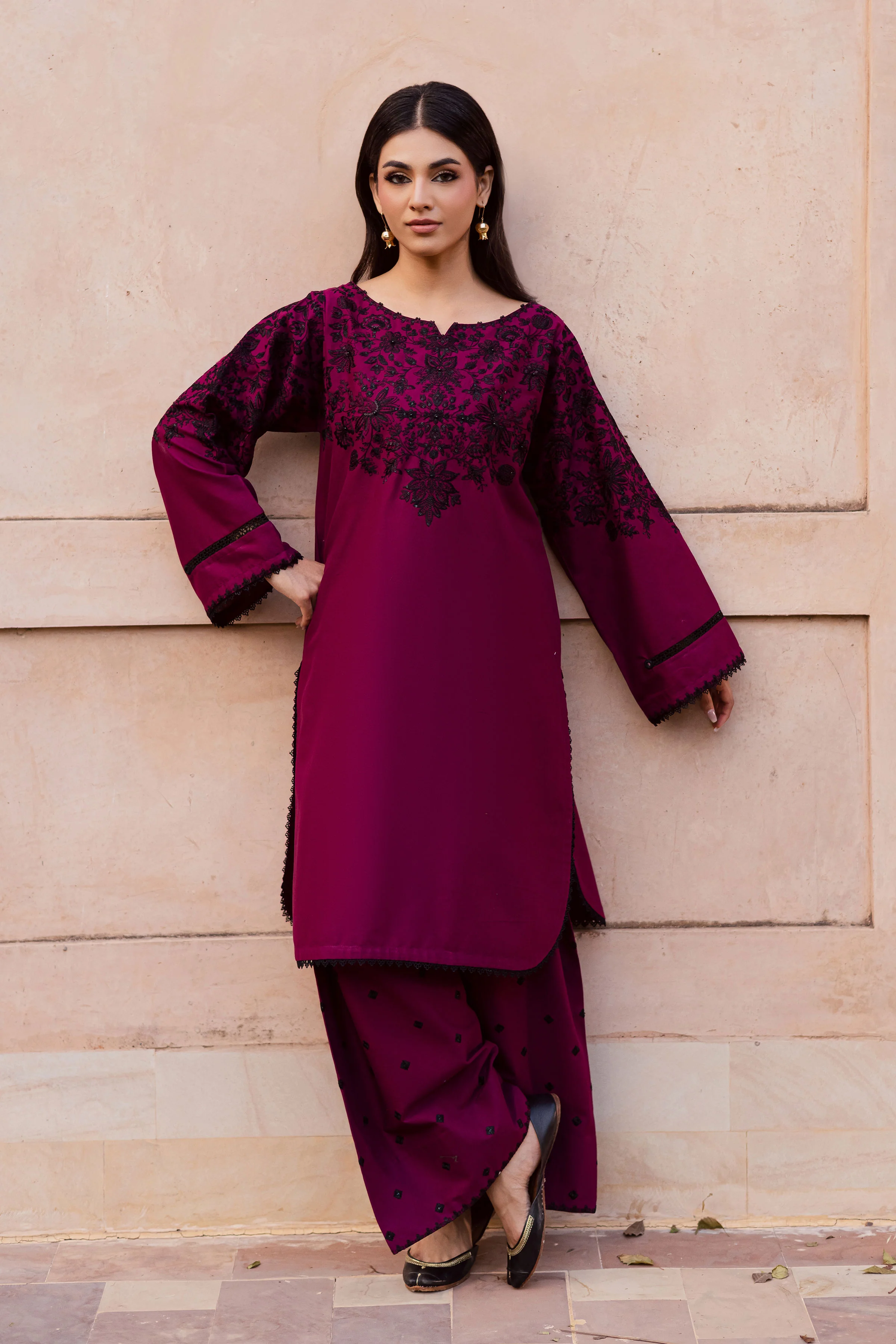 Pink Dipp 2Pc - Embroidered Khaddar Dress - Image 5