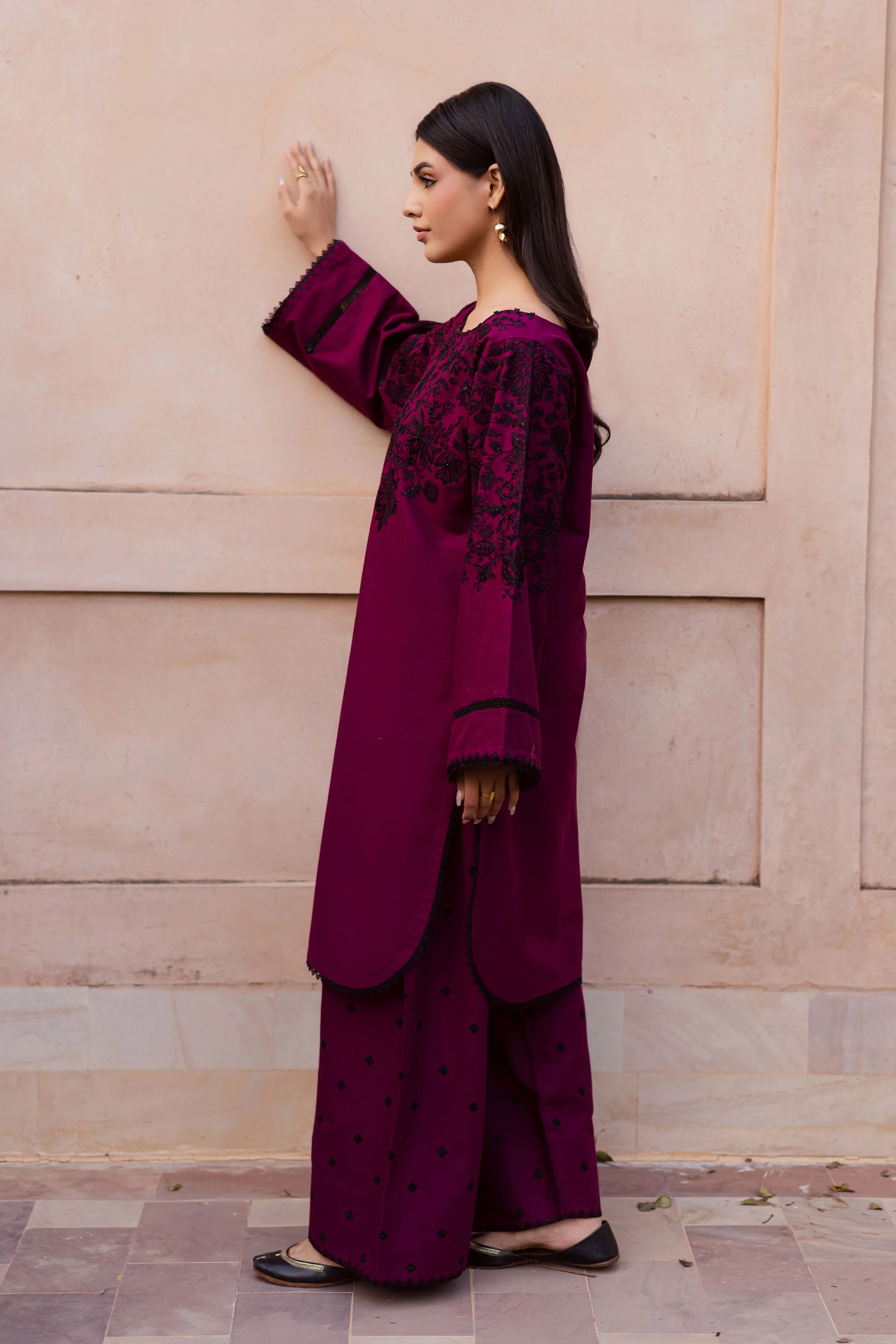 Pink Dipp 2Pc - Embroidered Khaddar Dress - Image 7