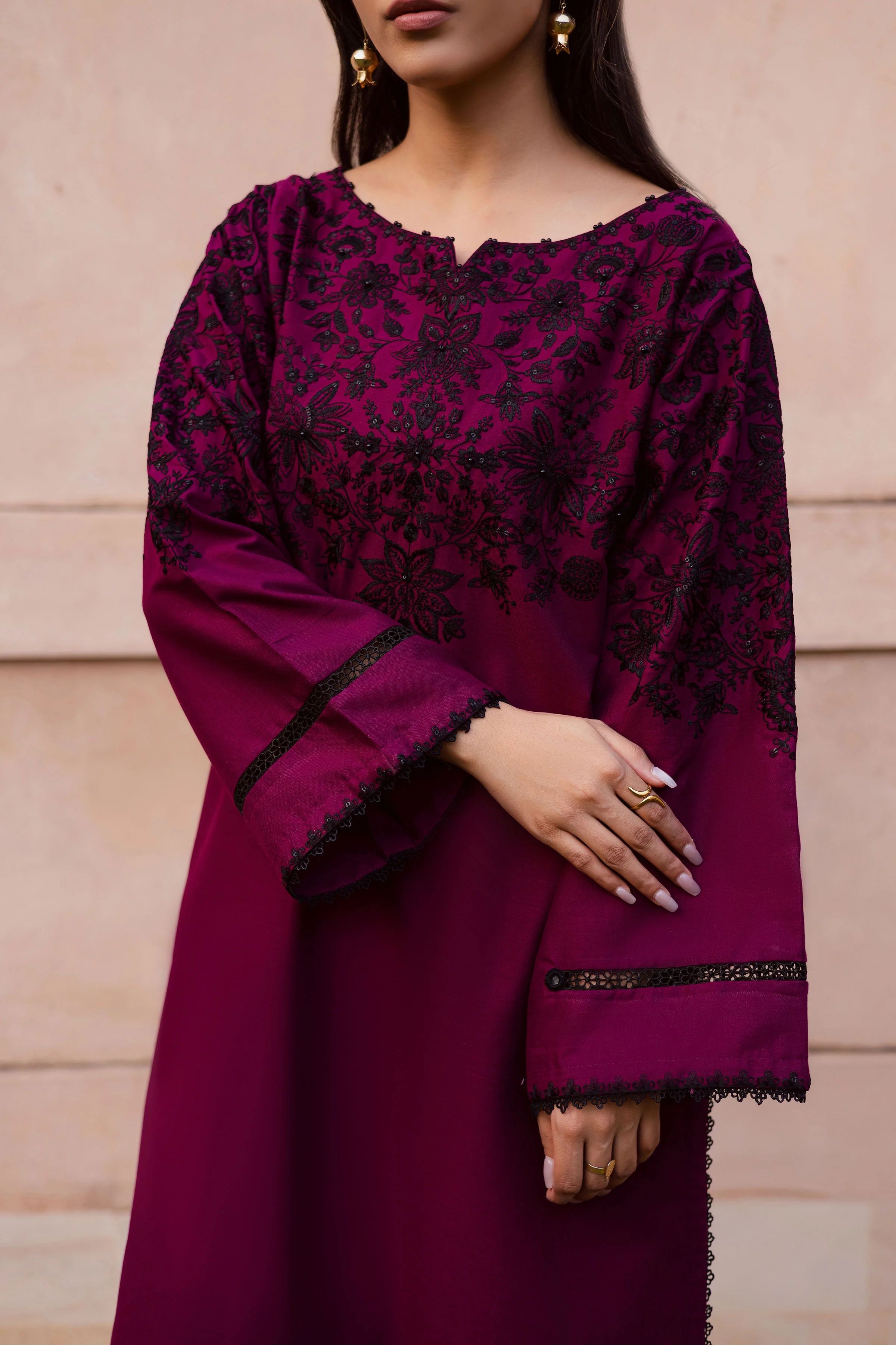 Pink Dipp 2Pc - Embroidered Khaddar Dress - Image 8