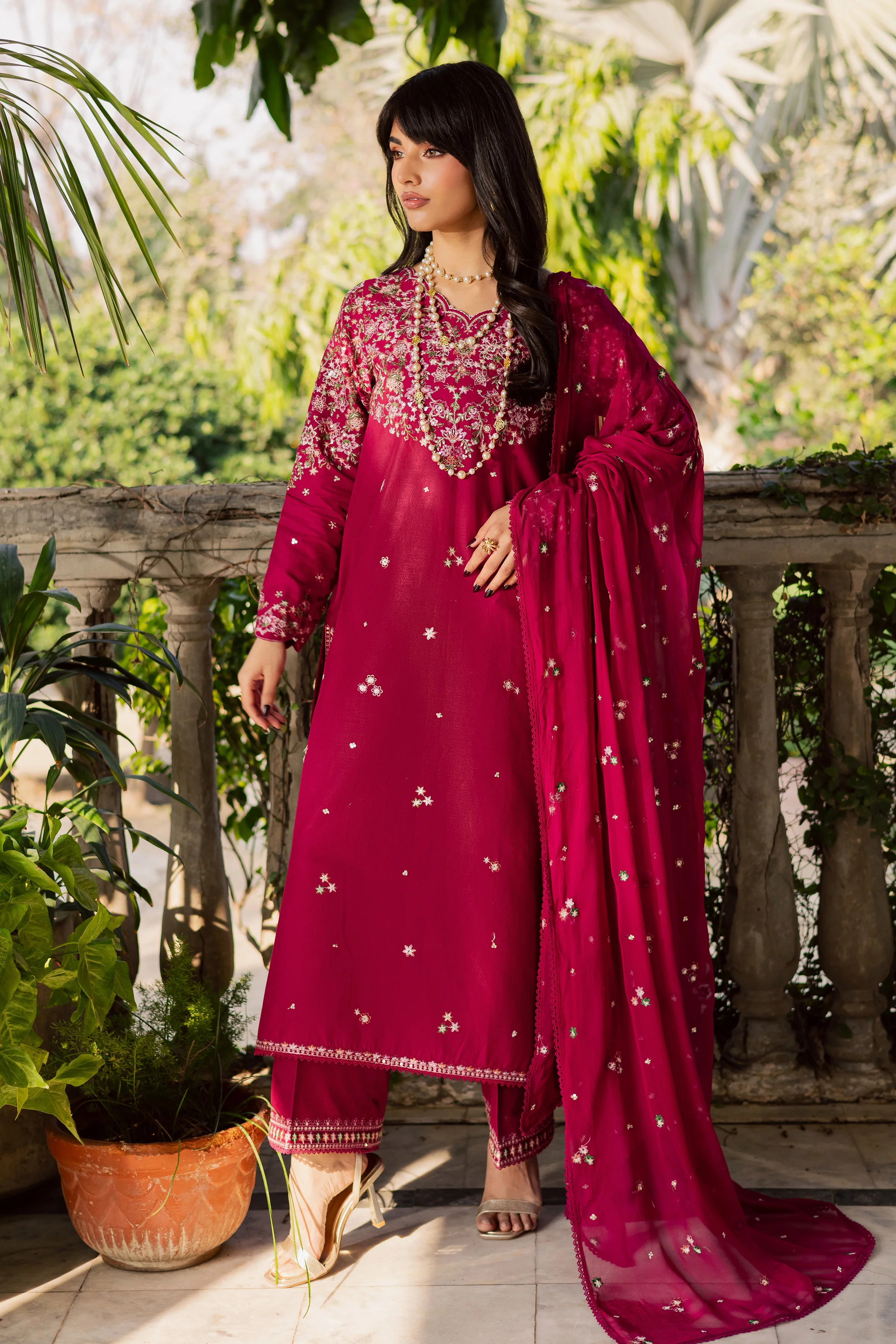 Pink Gulaab 3Pc - Embroidered Khaddar Dress - Image 5