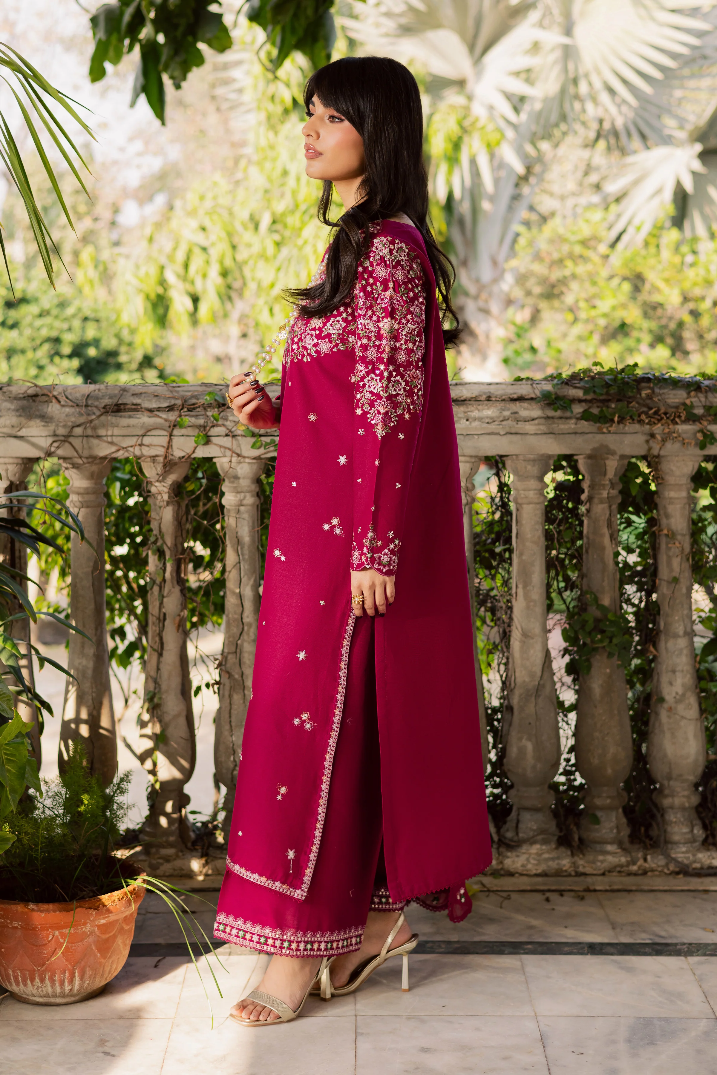 Pink Gulaab 3Pc - Embroidered Khaddar Dress - Image 6
