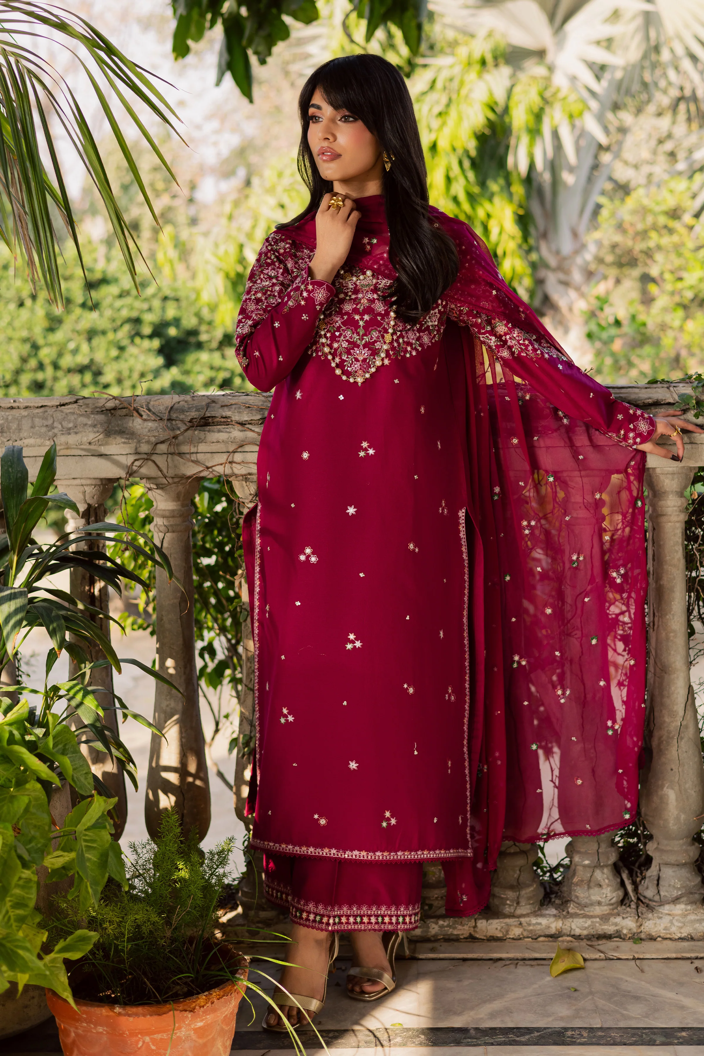 Pink Gulaab 3Pc - Embroidered Khaddar Dress - Image 7