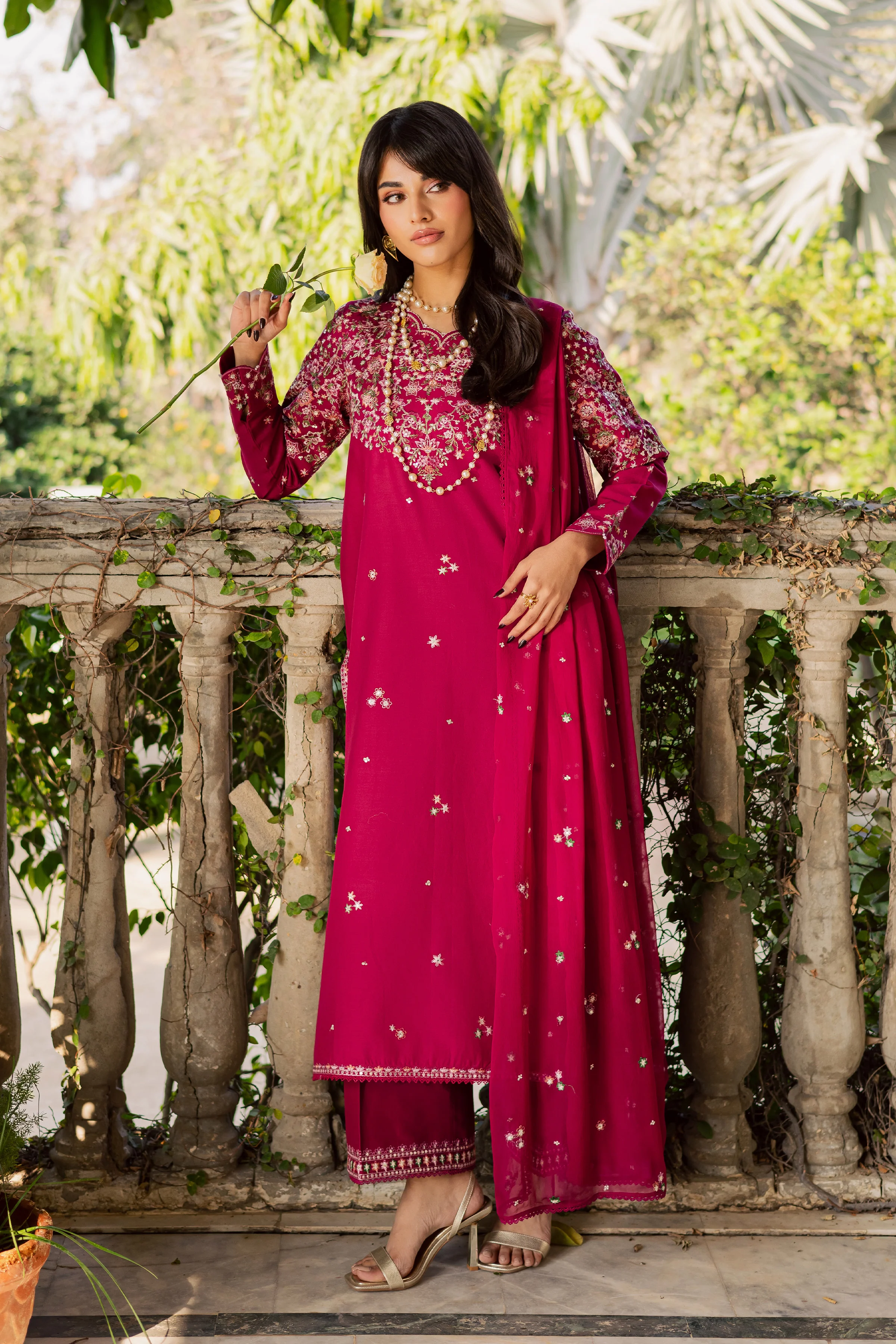 Pink Gulaab 3Pc - Embroidered Khaddar Dress - Image 8