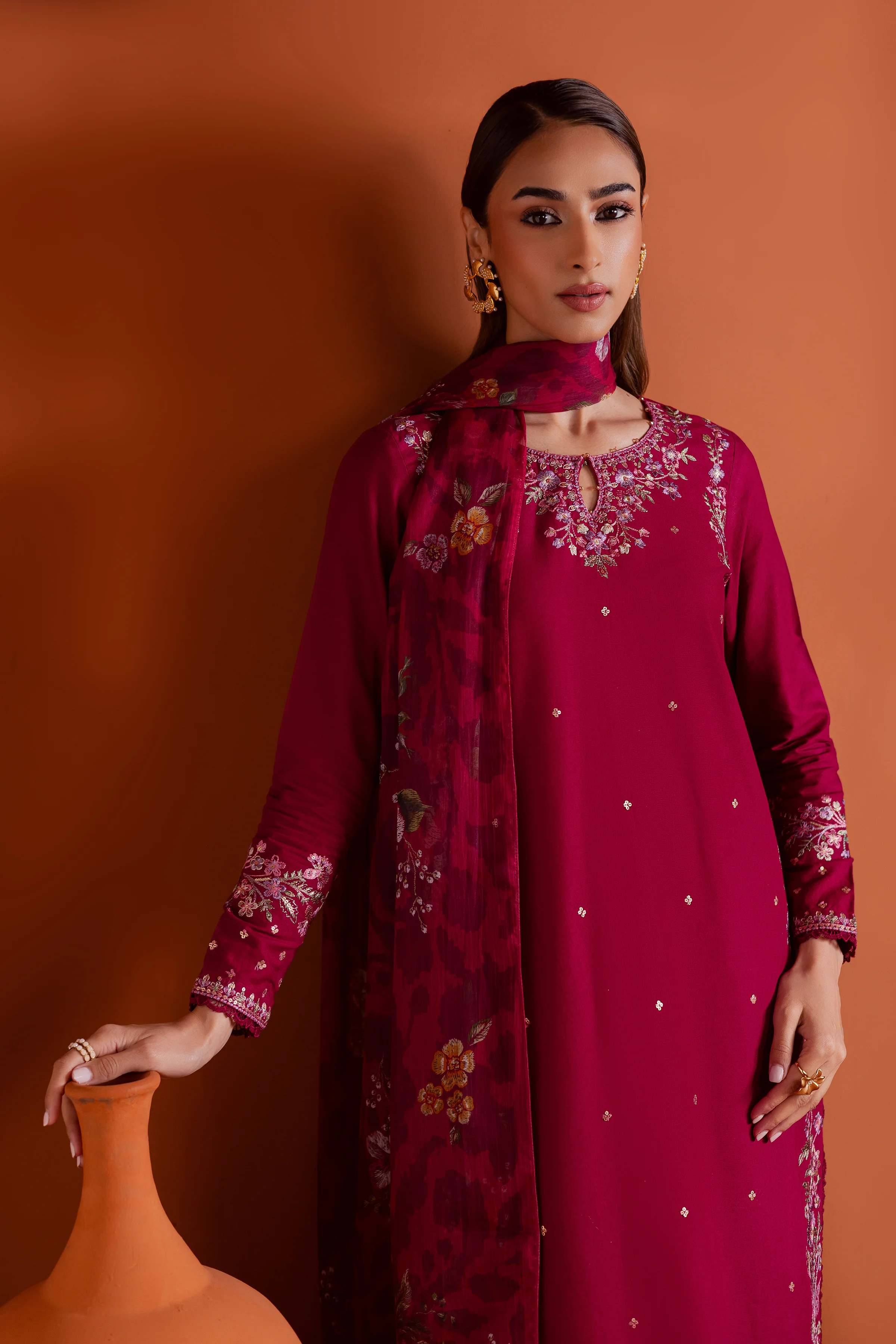 Pink Inizio 3Pc - Embroidered Khaddar Dress - Image 2