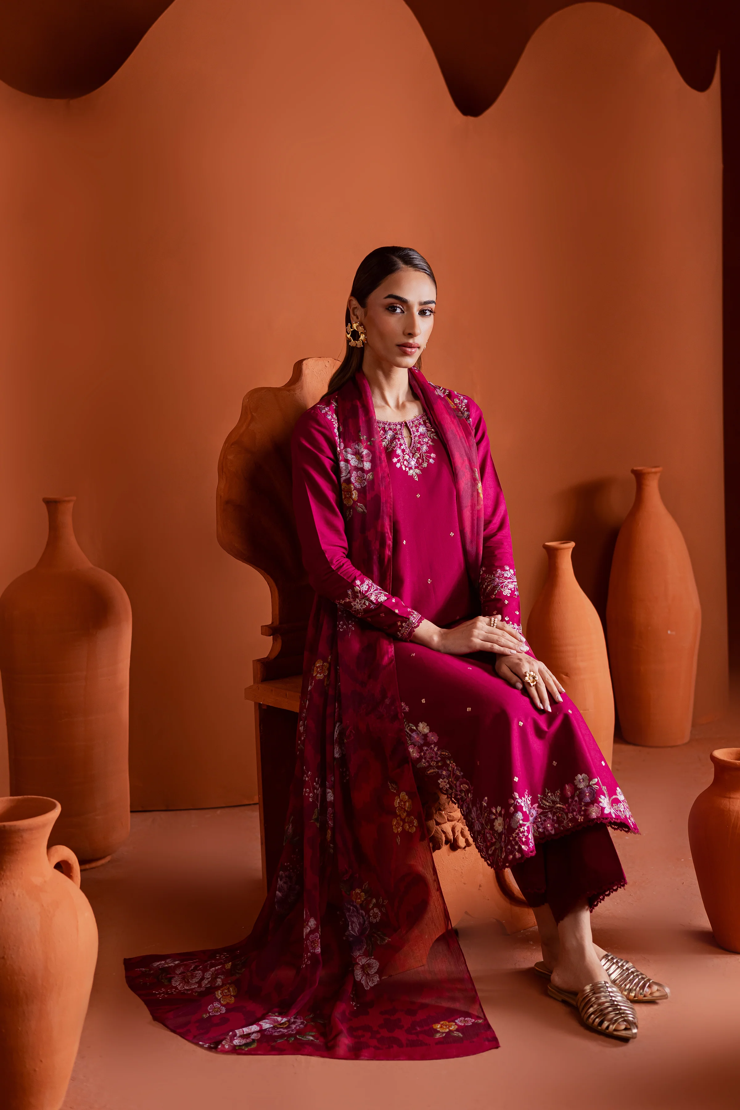 Pink Inizio 3Pc - Embroidered Khaddar Dress - Image 3