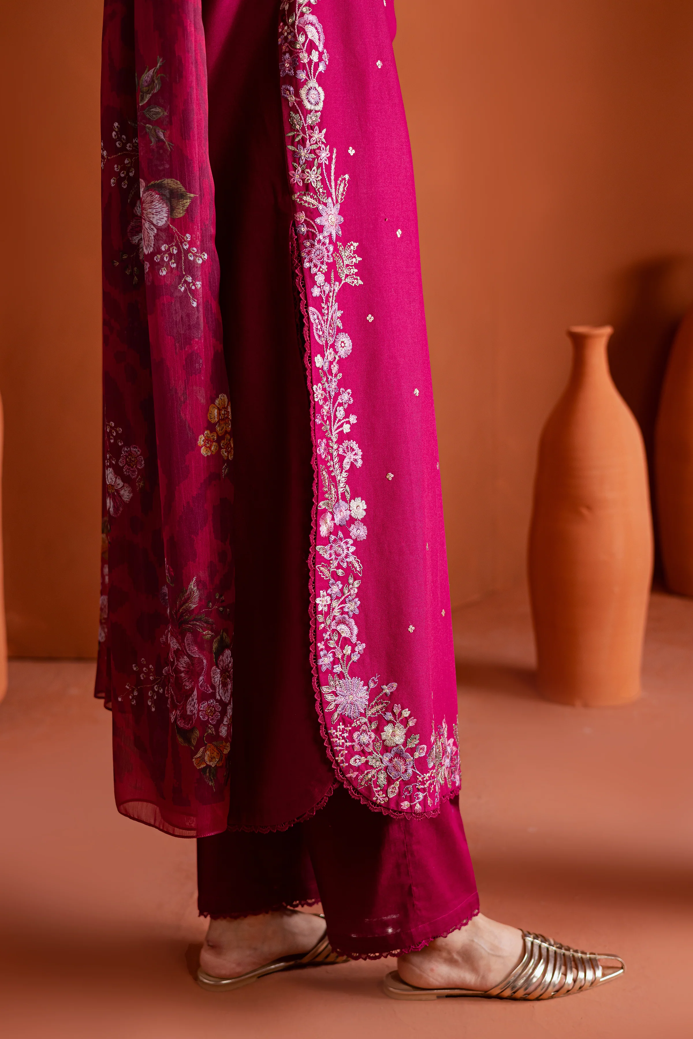 Pink Inizio 3Pc - Embroidered Khaddar Dress - Image 7