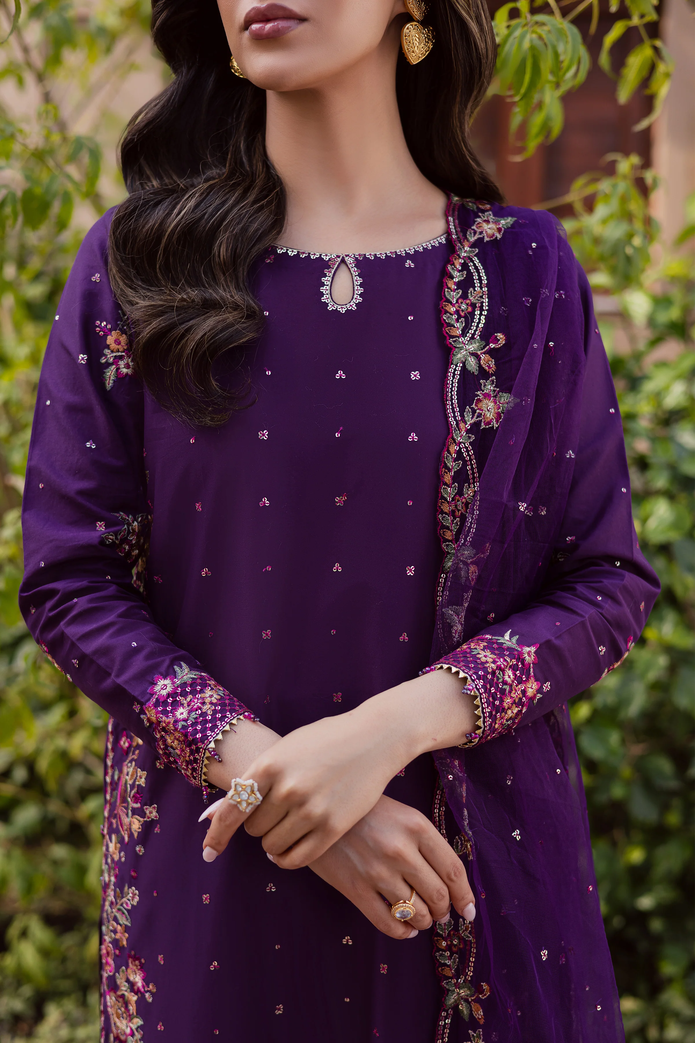 Pink Lavender 3Pc - Festive Embroidered Lawn - Image 10