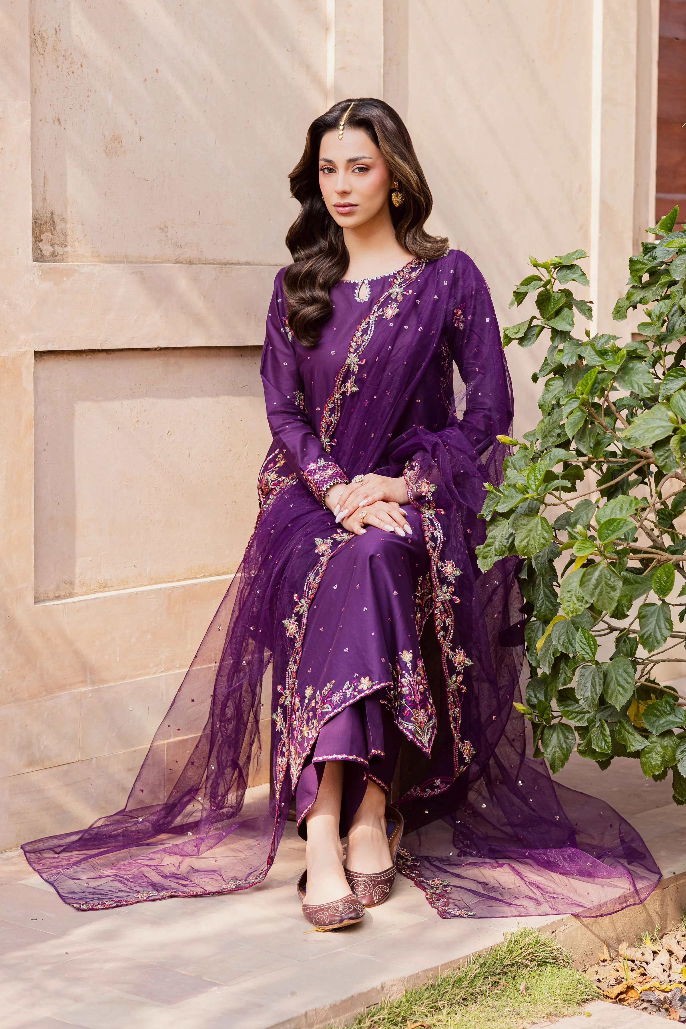 Pink Lavender 3Pc - Festive Embroidered Lawn - Image 5