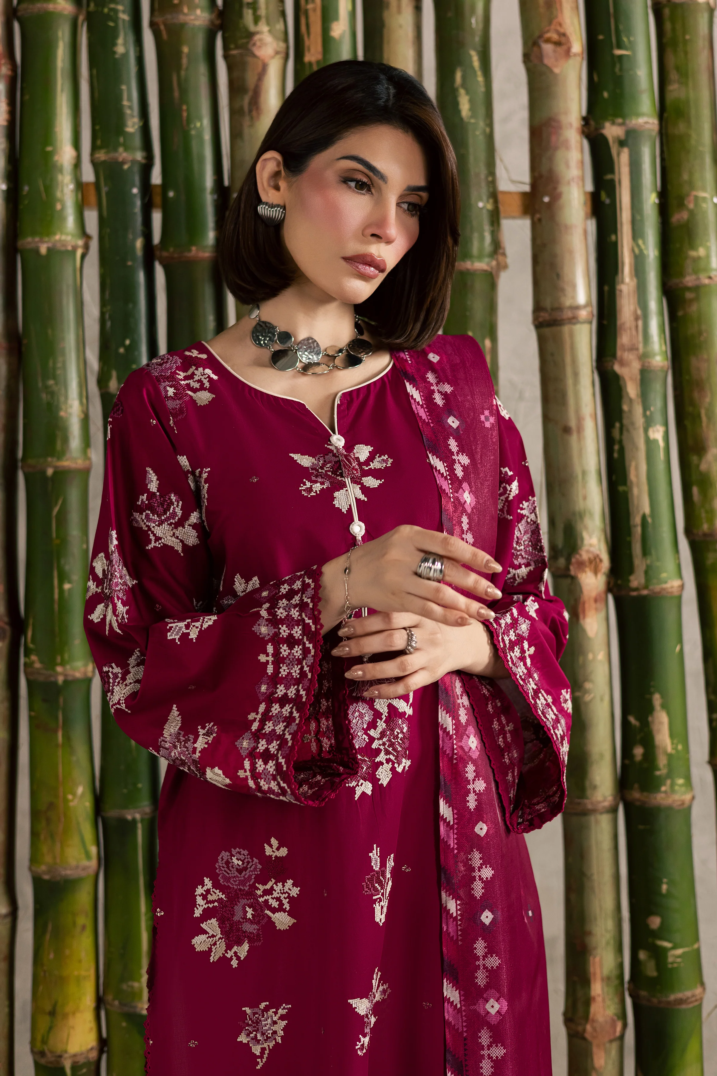 Pink Oliver 3Pc - Festive Embroidered Lawn - Image 2