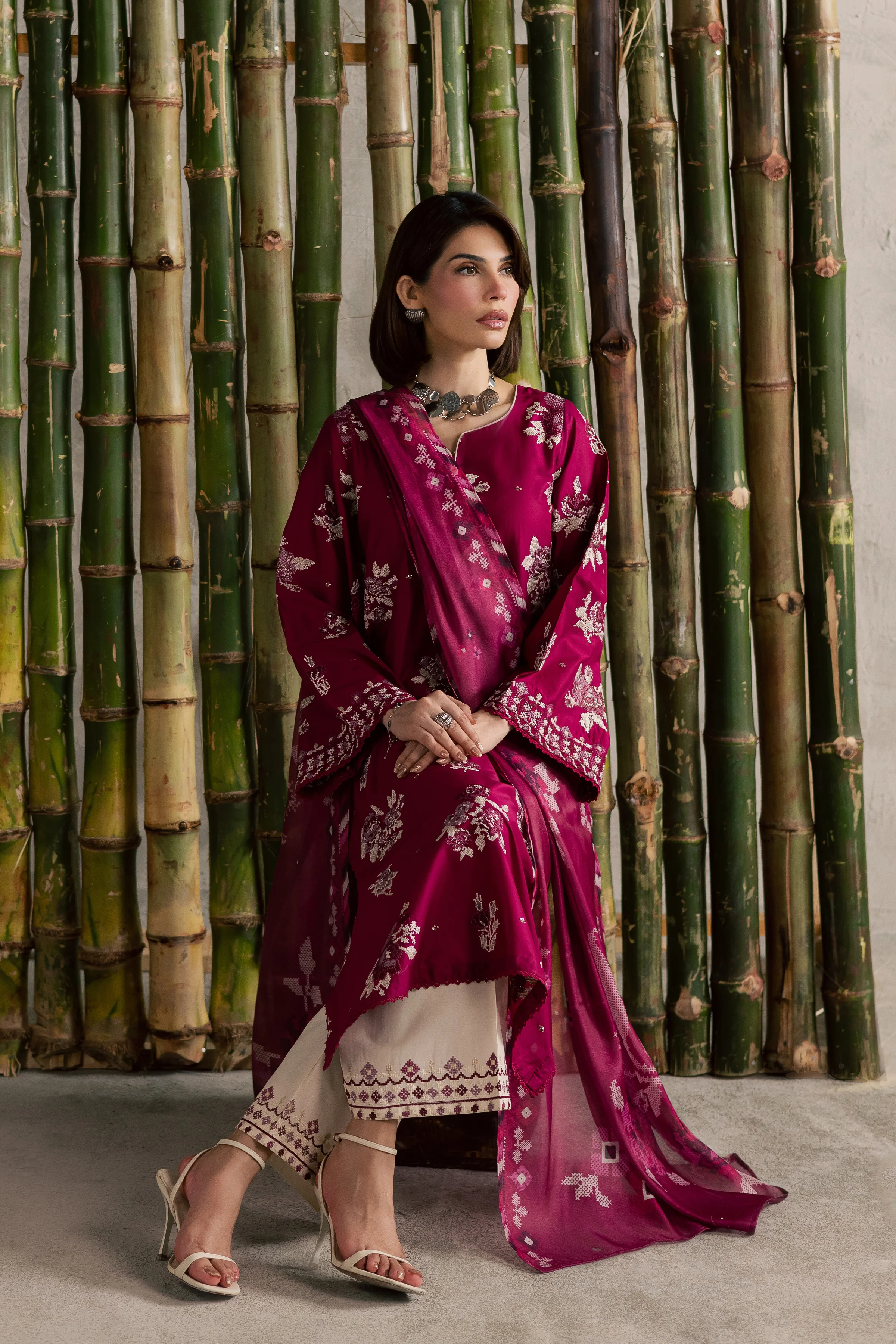 Pink Oliver 3Pc - Festive Embroidered Lawn - Image 3