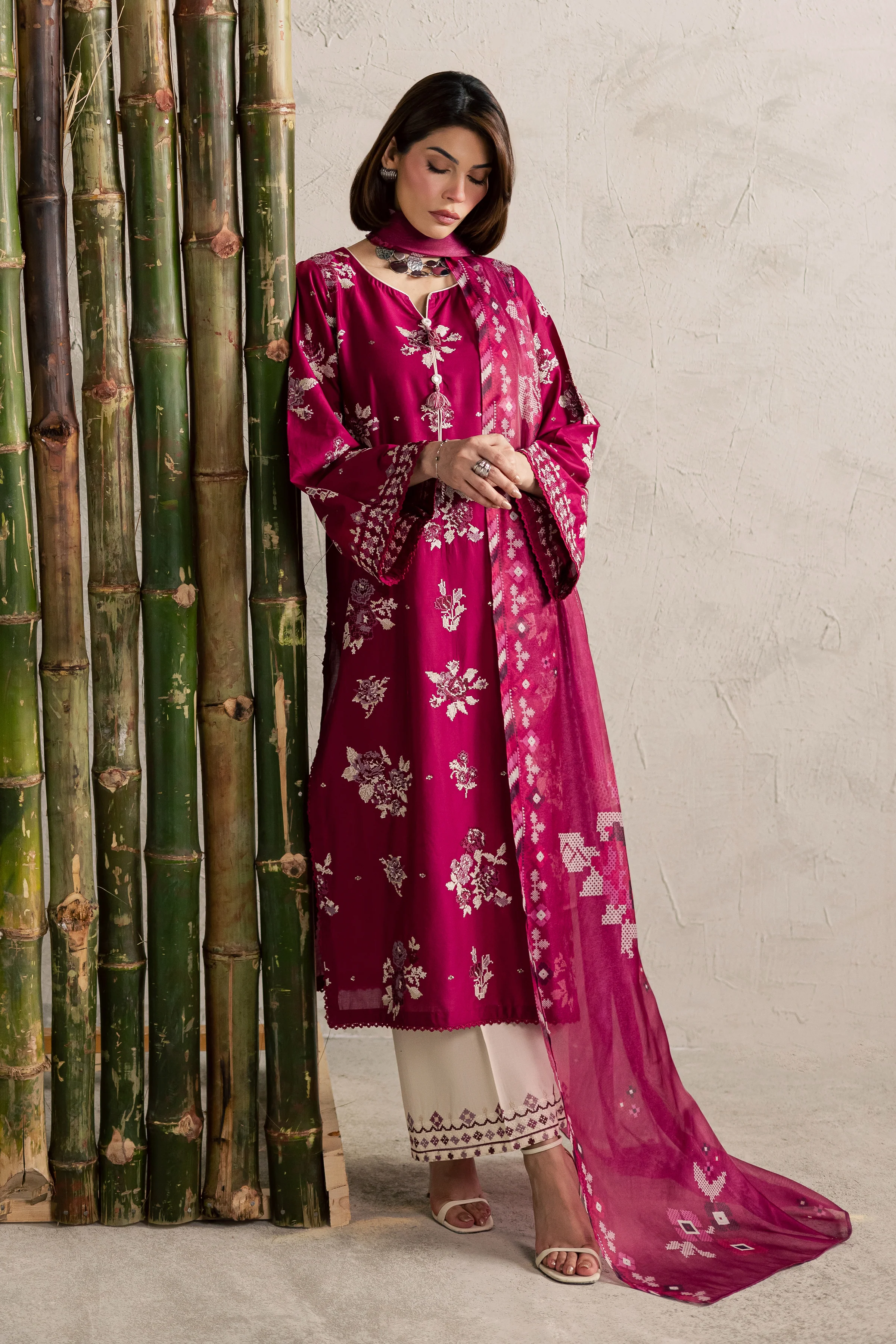 Pink Oliver 3Pc - Festive Embroidered Lawn - Image 5