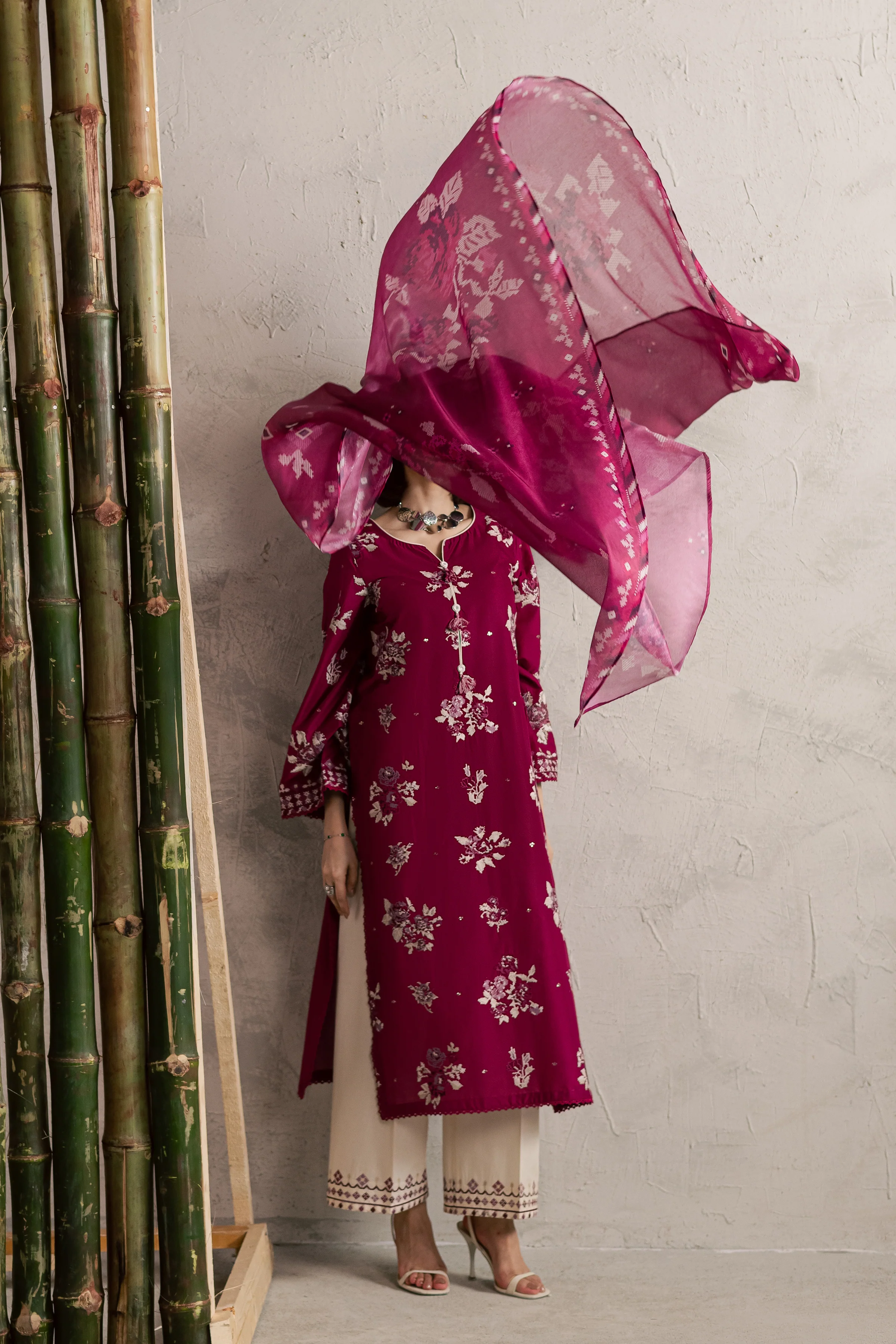 Pink Oliver 3Pc - Festive Embroidered Lawn - Image 6