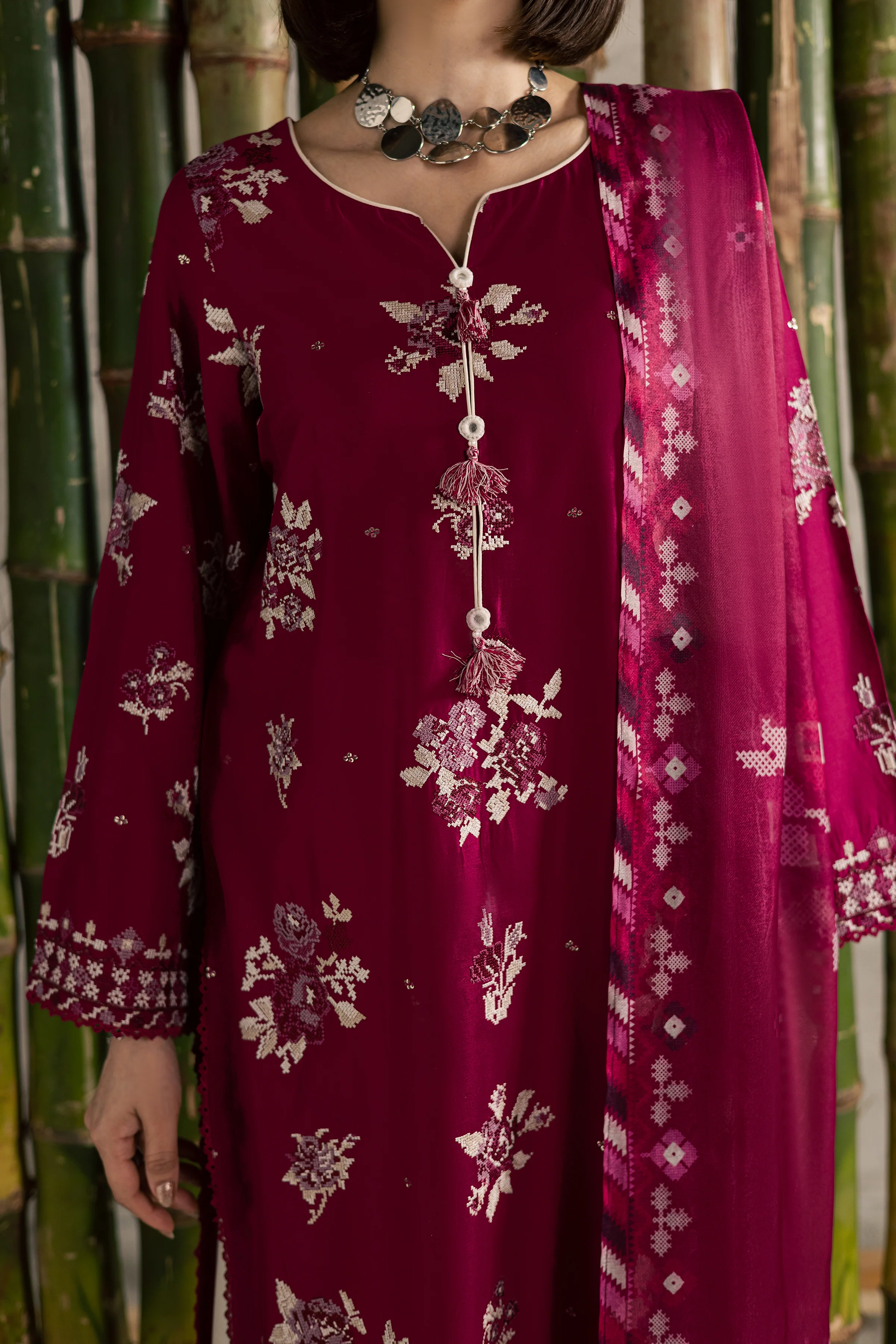 Pink Oliver 3Pc - Festive Embroidered Lawn - Image 7