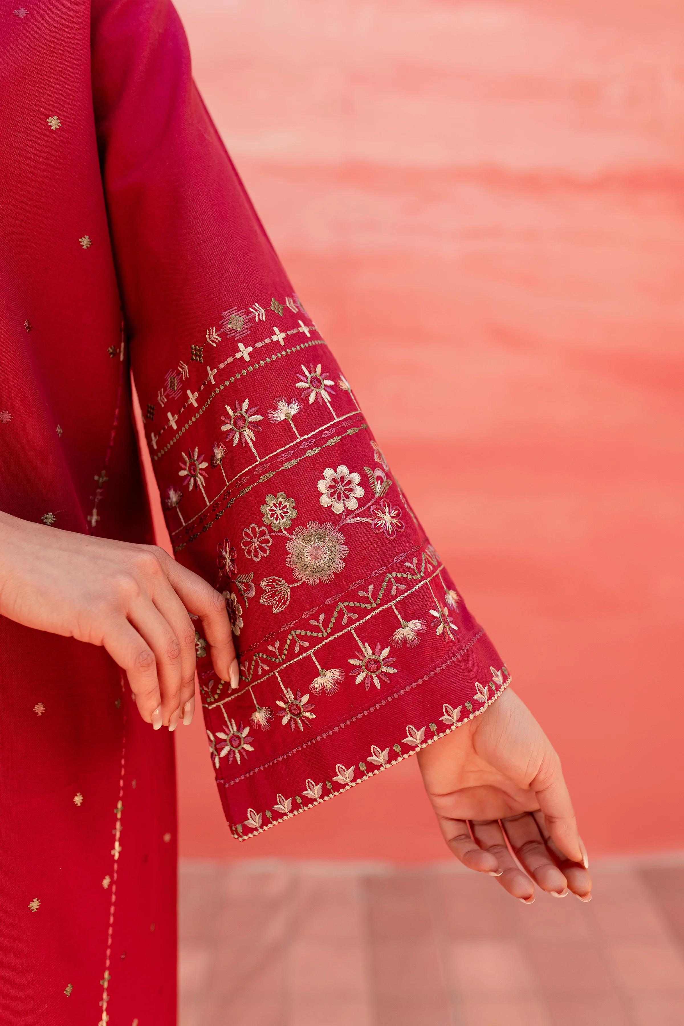 Pink Outfit 2Pc - Embroidered Khaddar Dress - Image 10