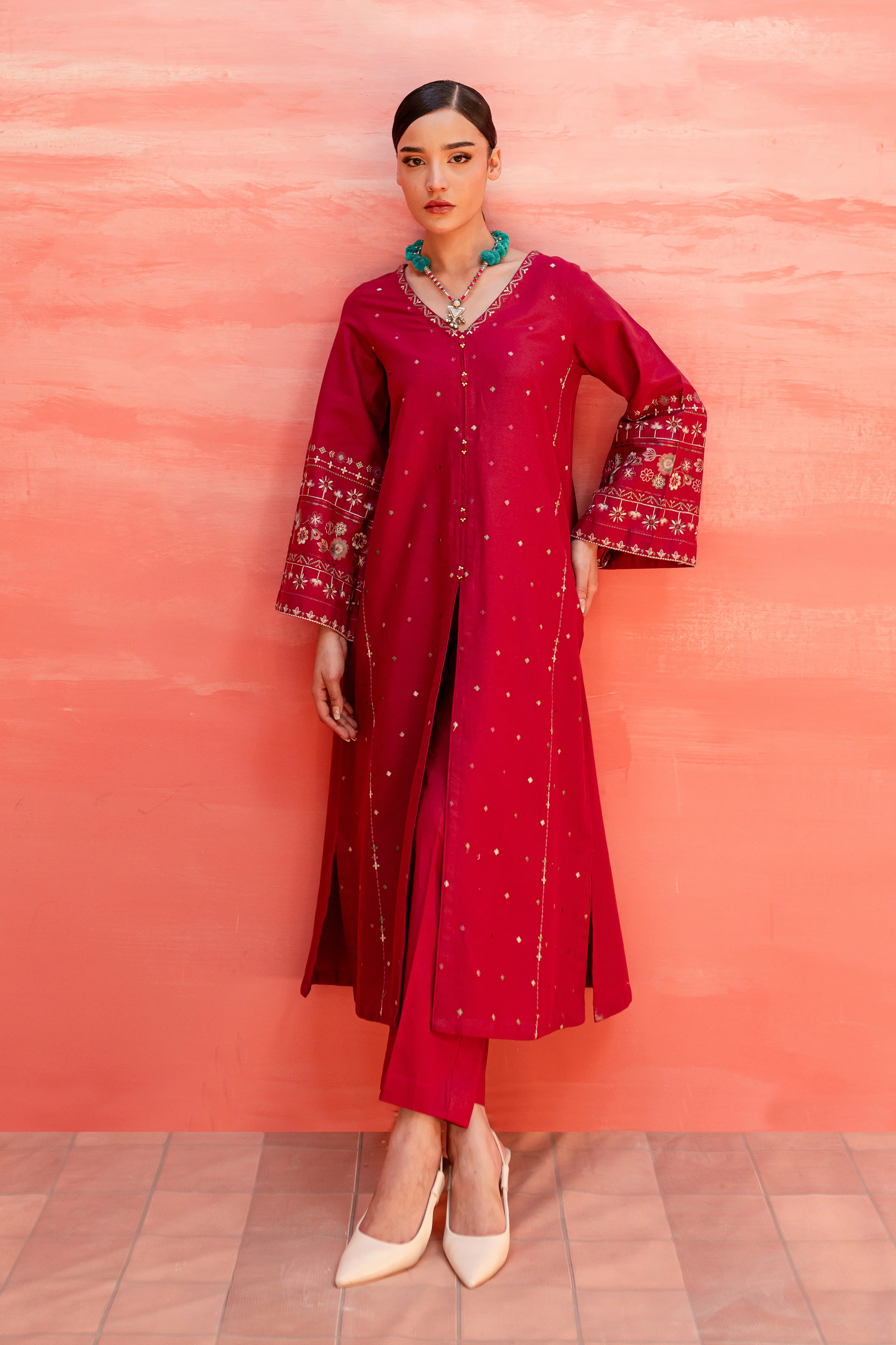Pink Outfit 2Pc - Embroidered Khaddar Dress - Image 4