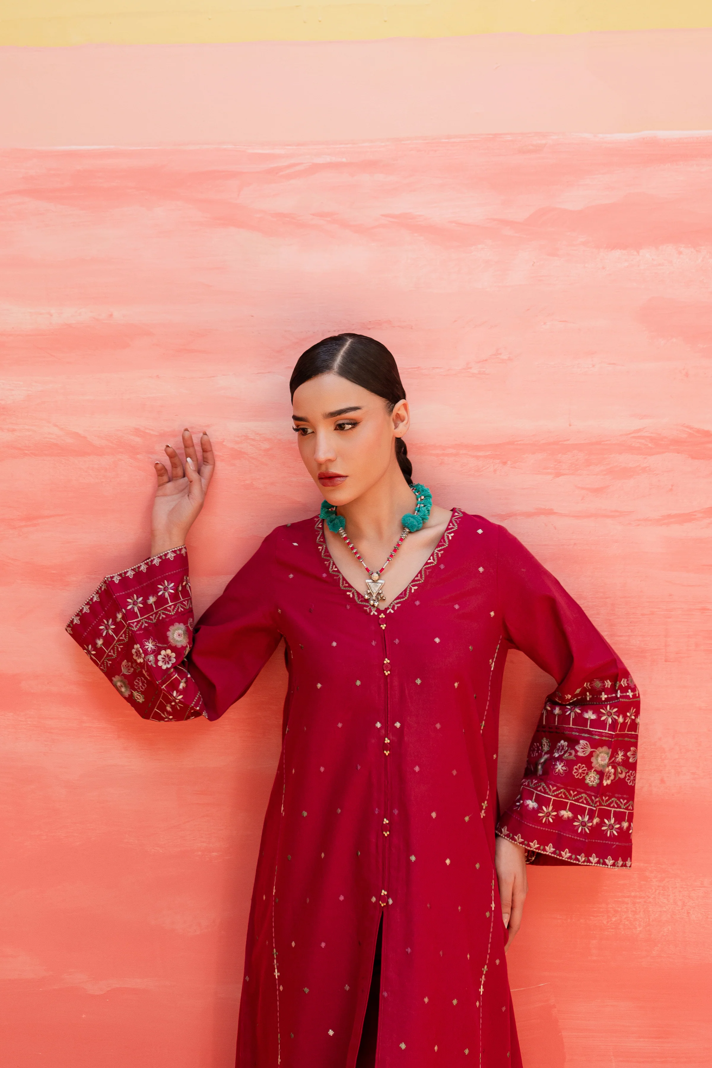 Pink Outfit 2Pc - Embroidered Khaddar Dress - Image 5