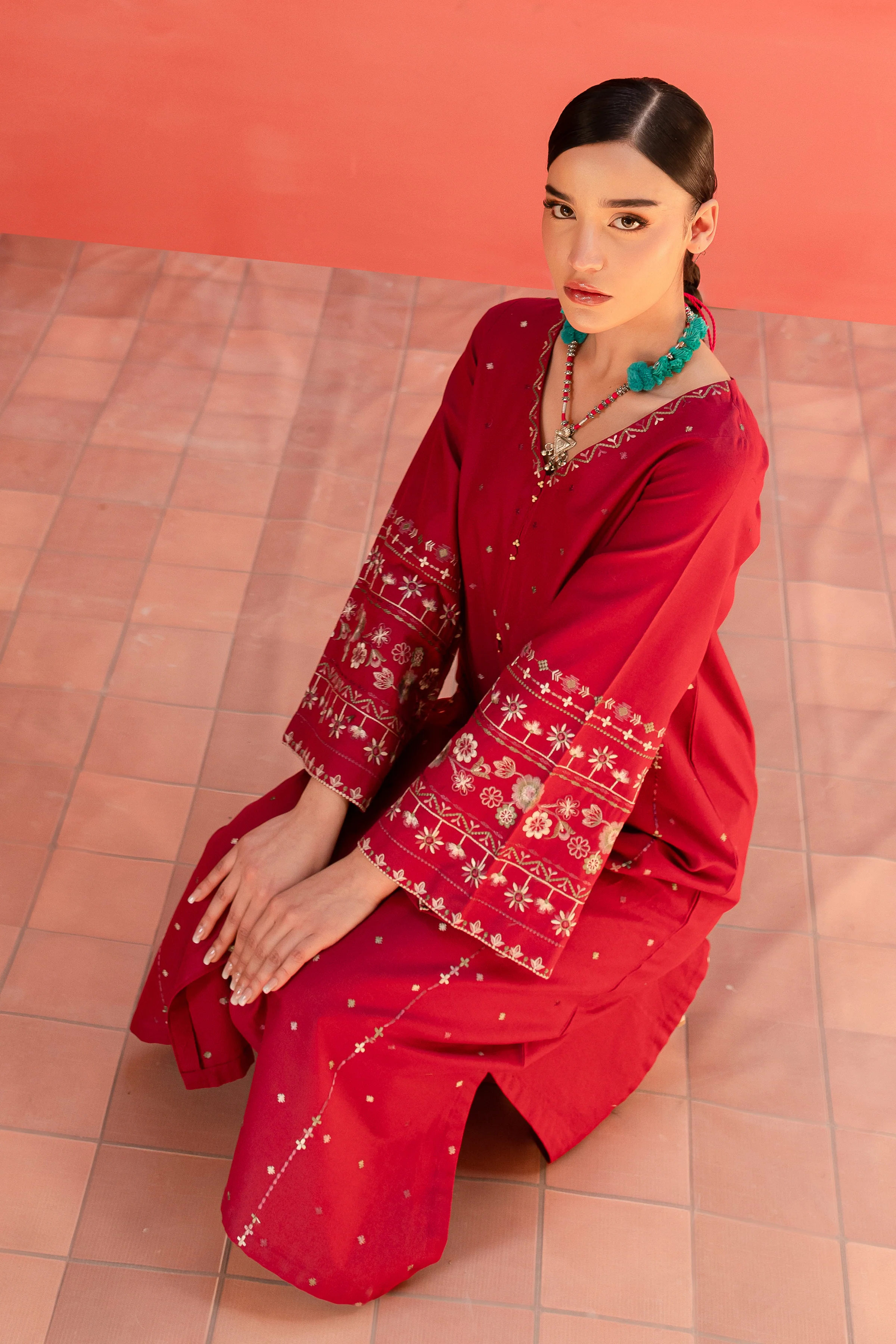 Pink Outfit 2Pc - Embroidered Khaddar Dress - Image 6