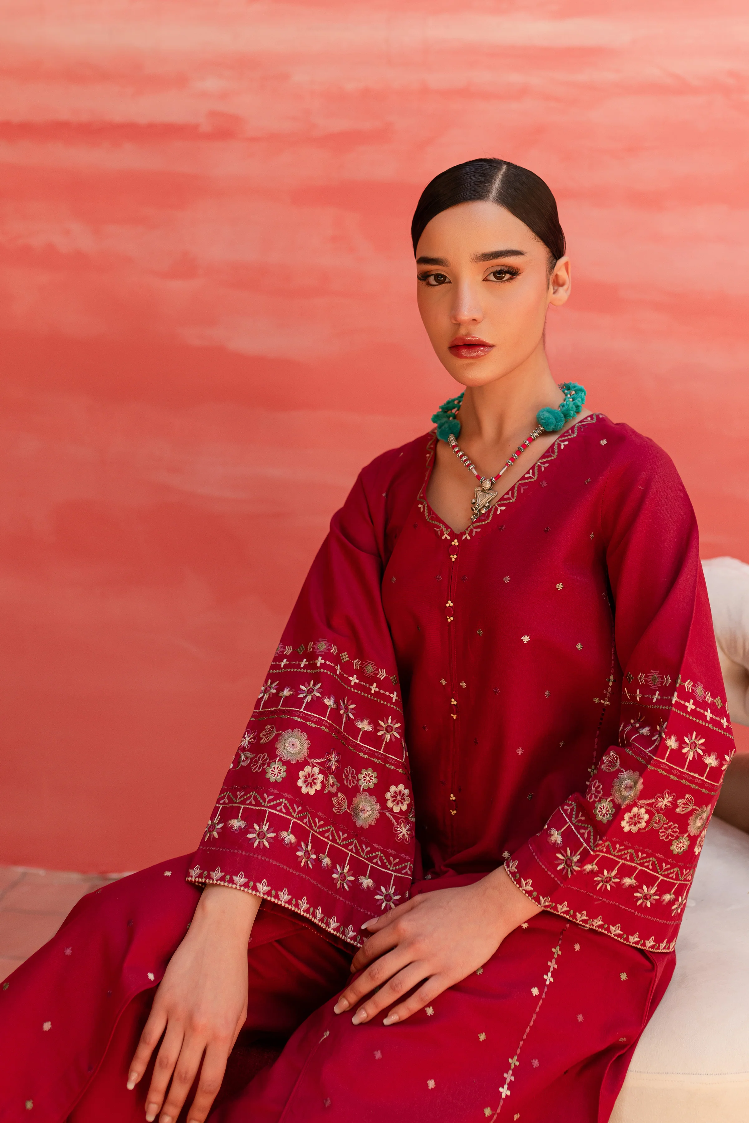 Pink Outfit 2Pc - Embroidered Khaddar Dress - Image 7