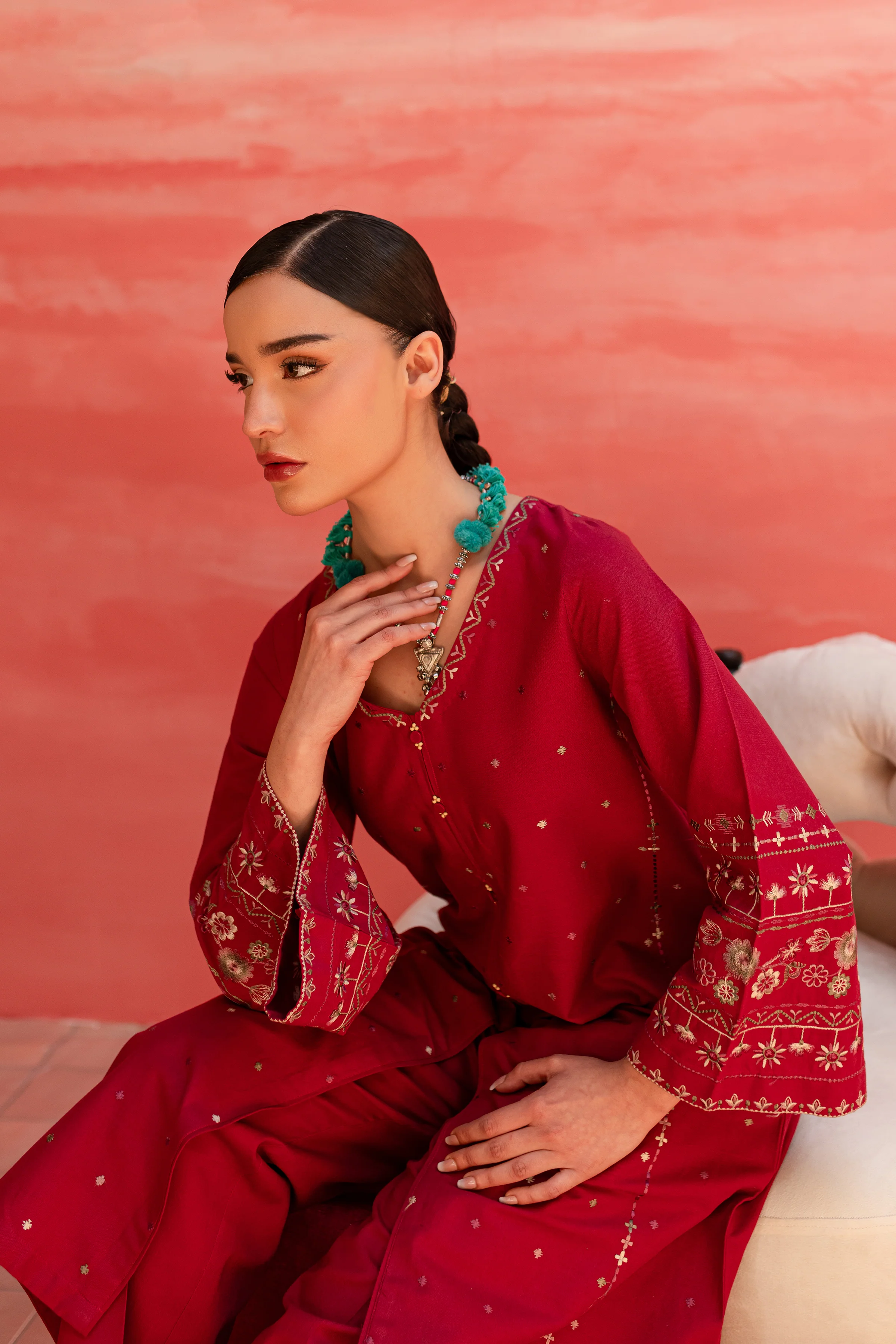 Pink Outfit 2Pc - Embroidered Khaddar Dress - Image 8