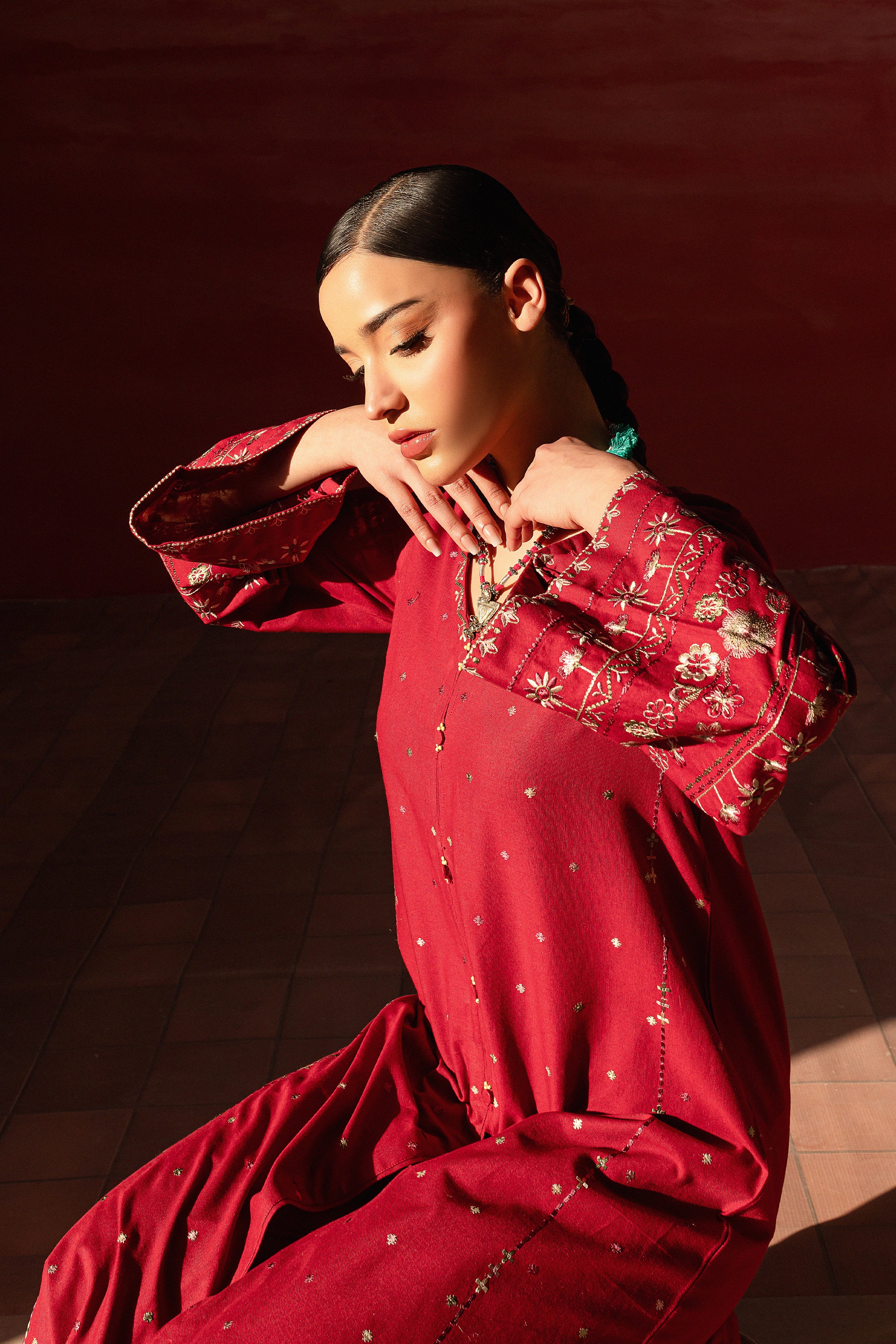 Pink Outfit 2Pc - Embroidered Khaddar Dress - Image 9