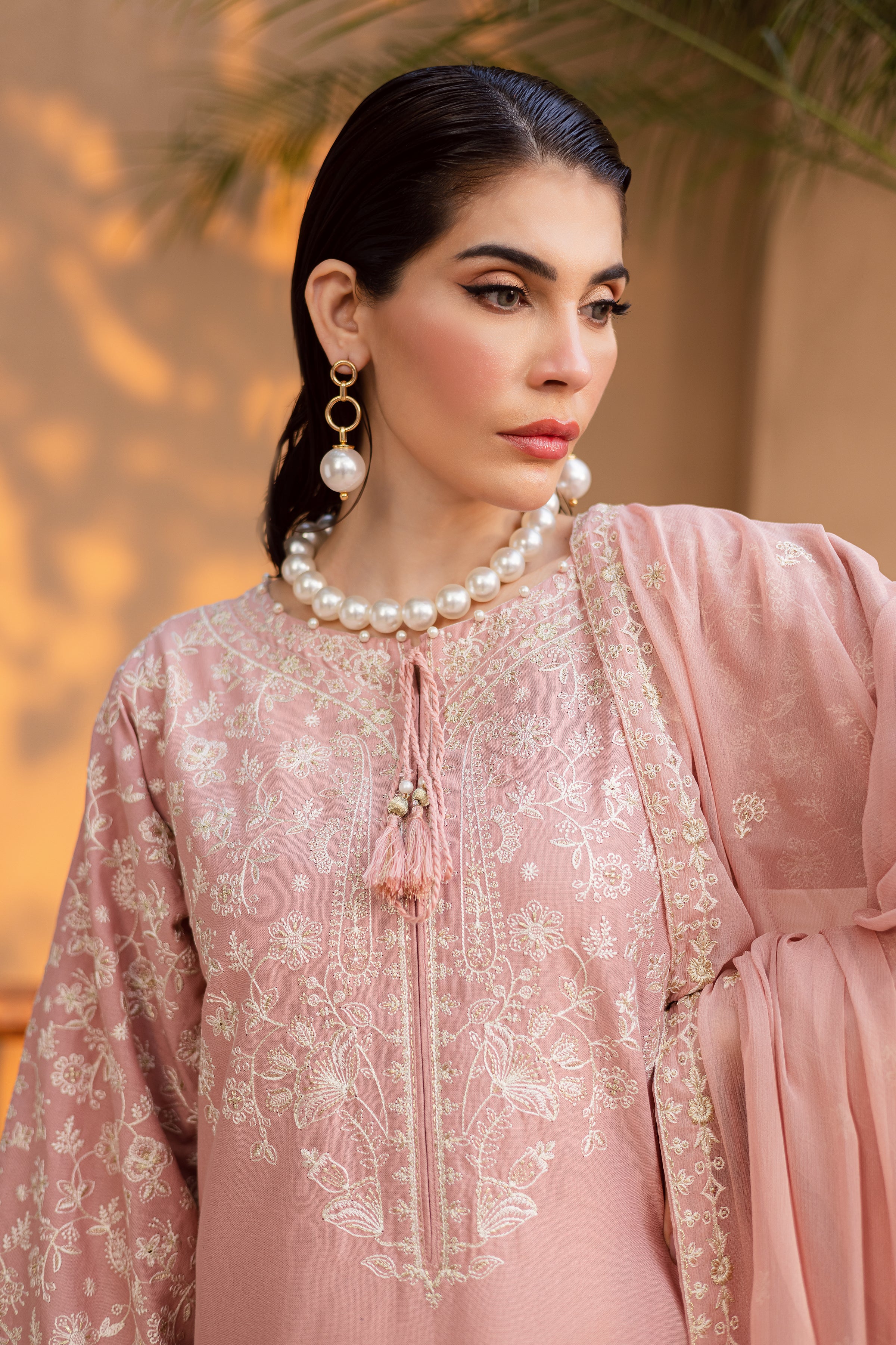 Pink Pashmina 3Pc - Embroidered Khaddar Dress - Image 3