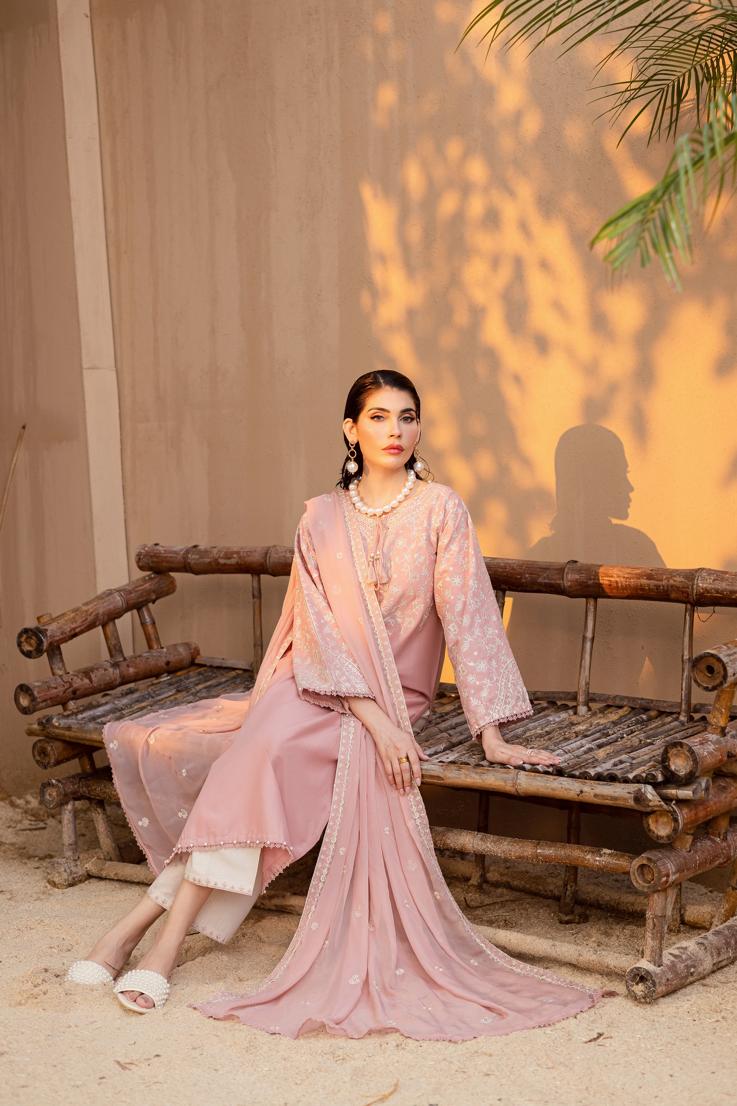 Pink Pashmina 3Pc - Embroidered Khaddar Dress - Image 4
