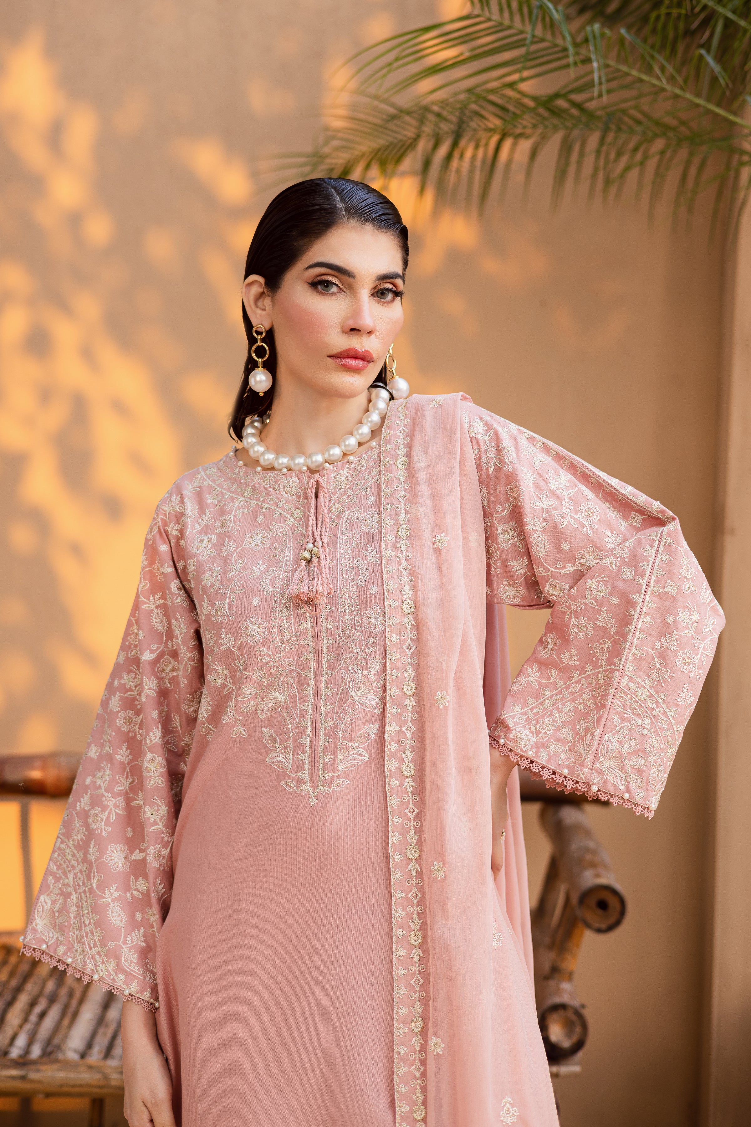 Pink Pashmina 3Pc - Embroidered Khaddar Dress - Image 6