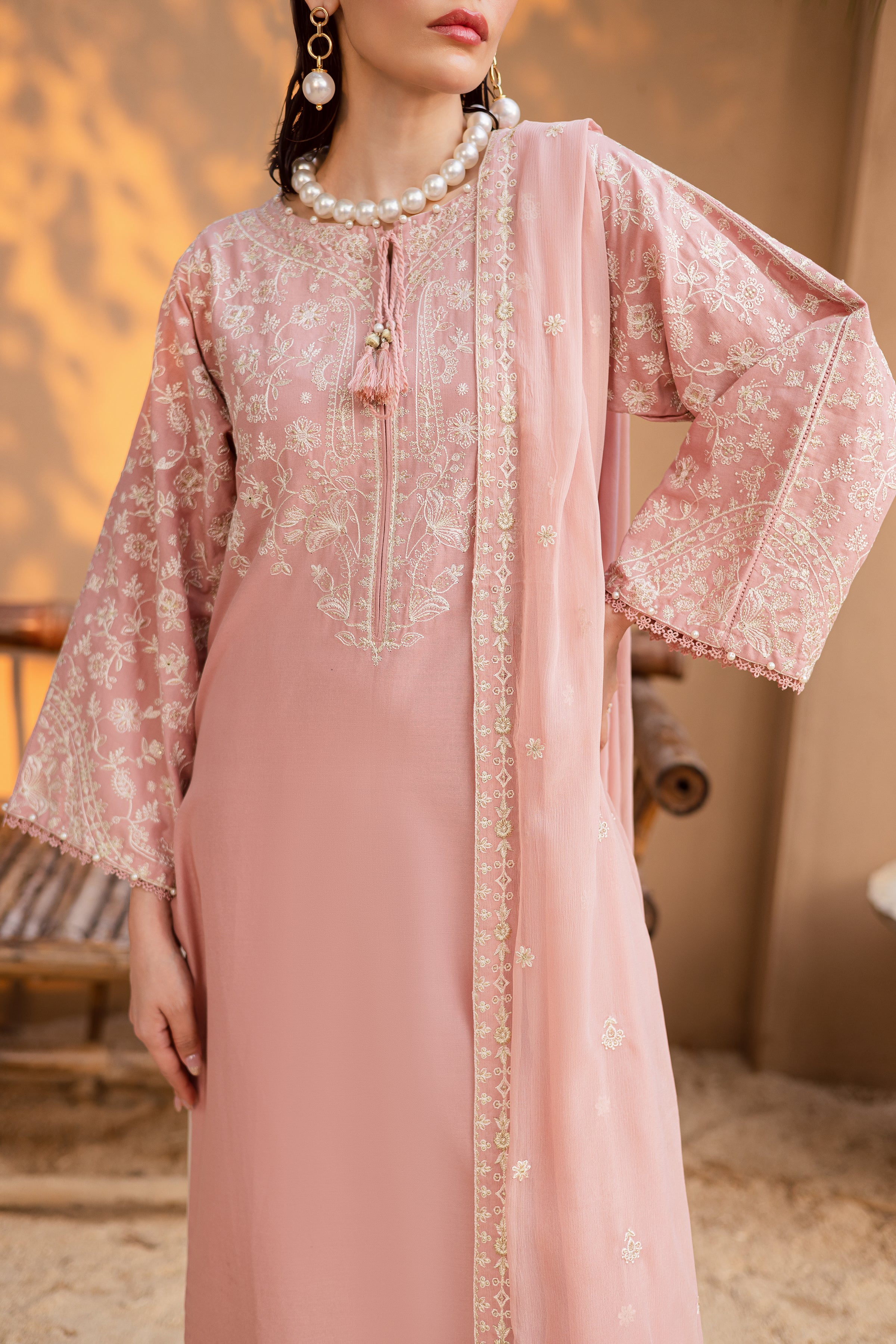 Pink Pashmina 3Pc - Embroidered Khaddar Dress - Image 7