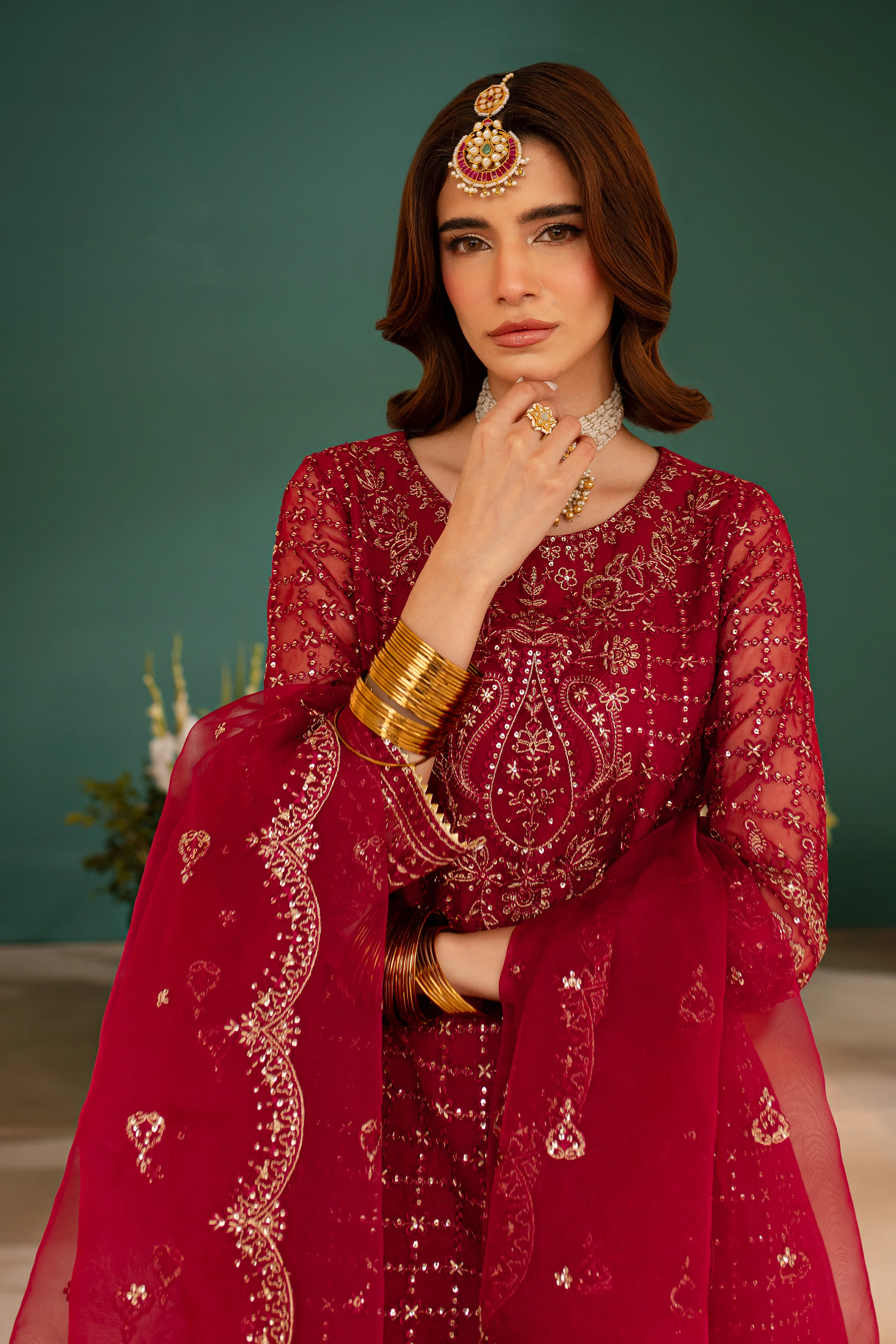 Pink Spinal 3Pc - Embroidered Luxe Pret - Image 3