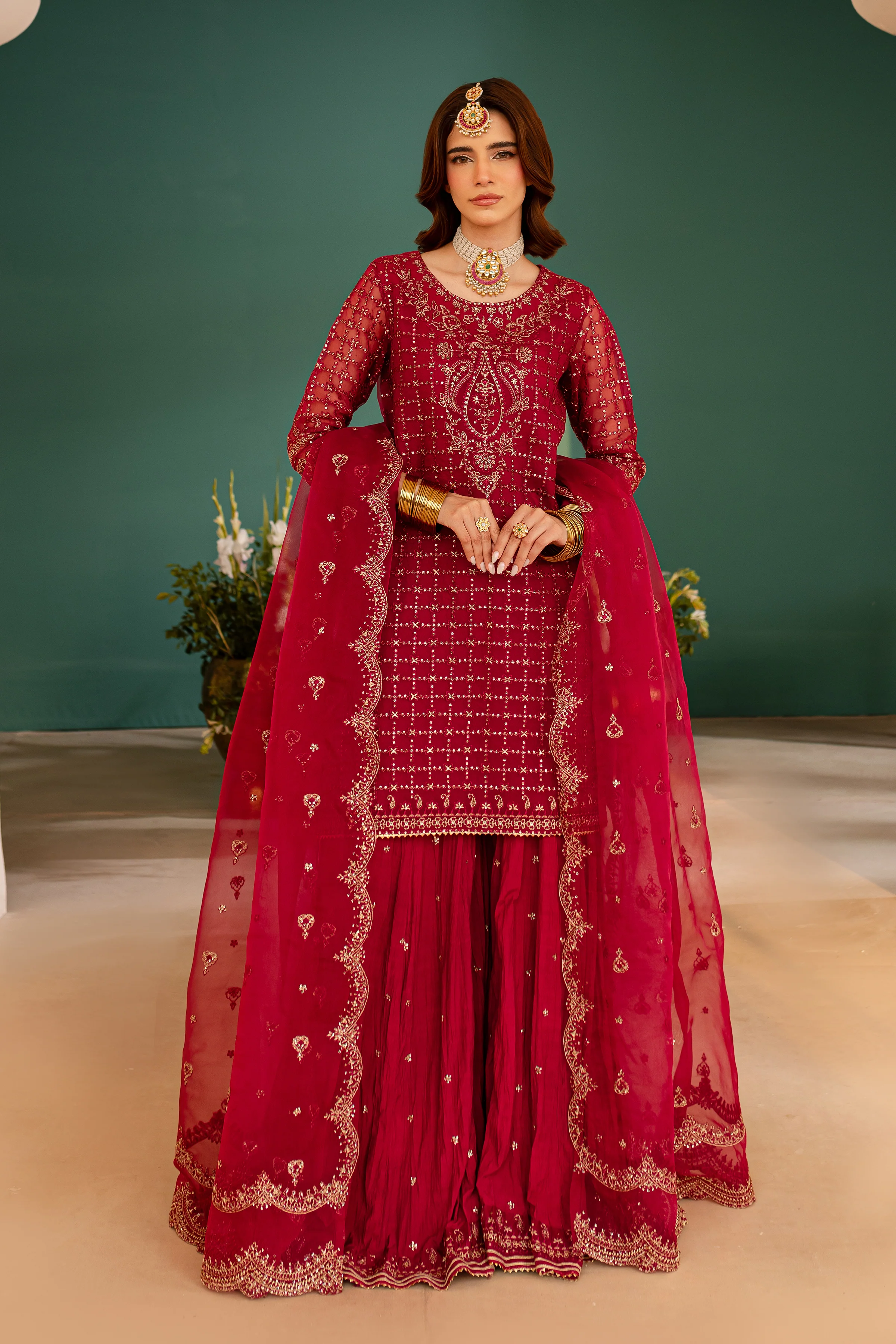 Pink Spinal 3Pc - Embroidered Luxe Pret - Image 5