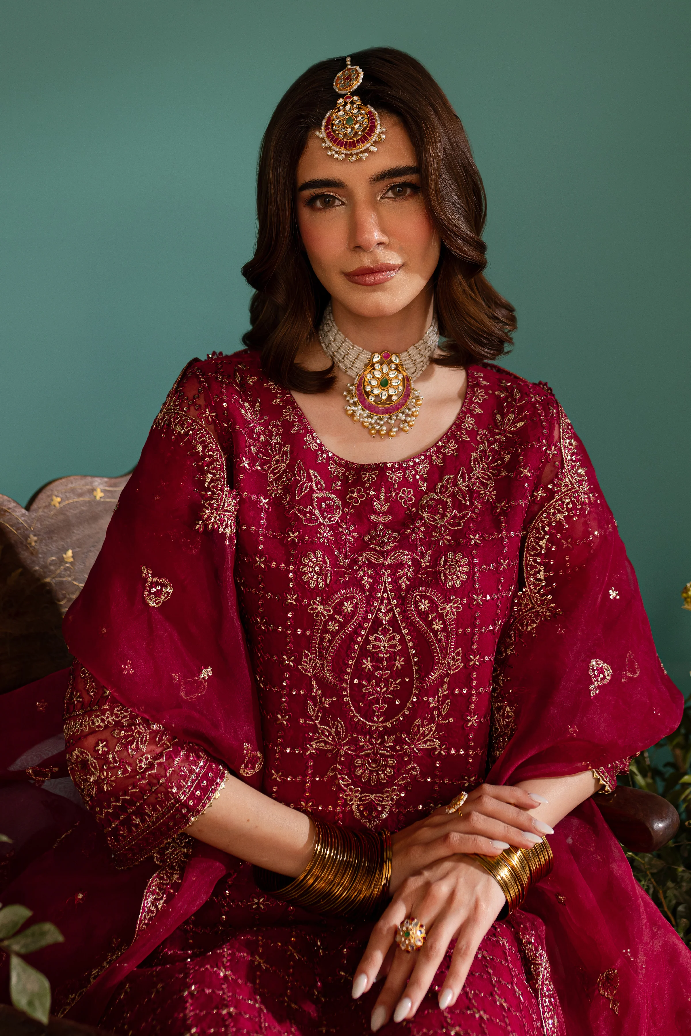 Pink Spinal 3Pc - Embroidered Luxe Pret - Image 6