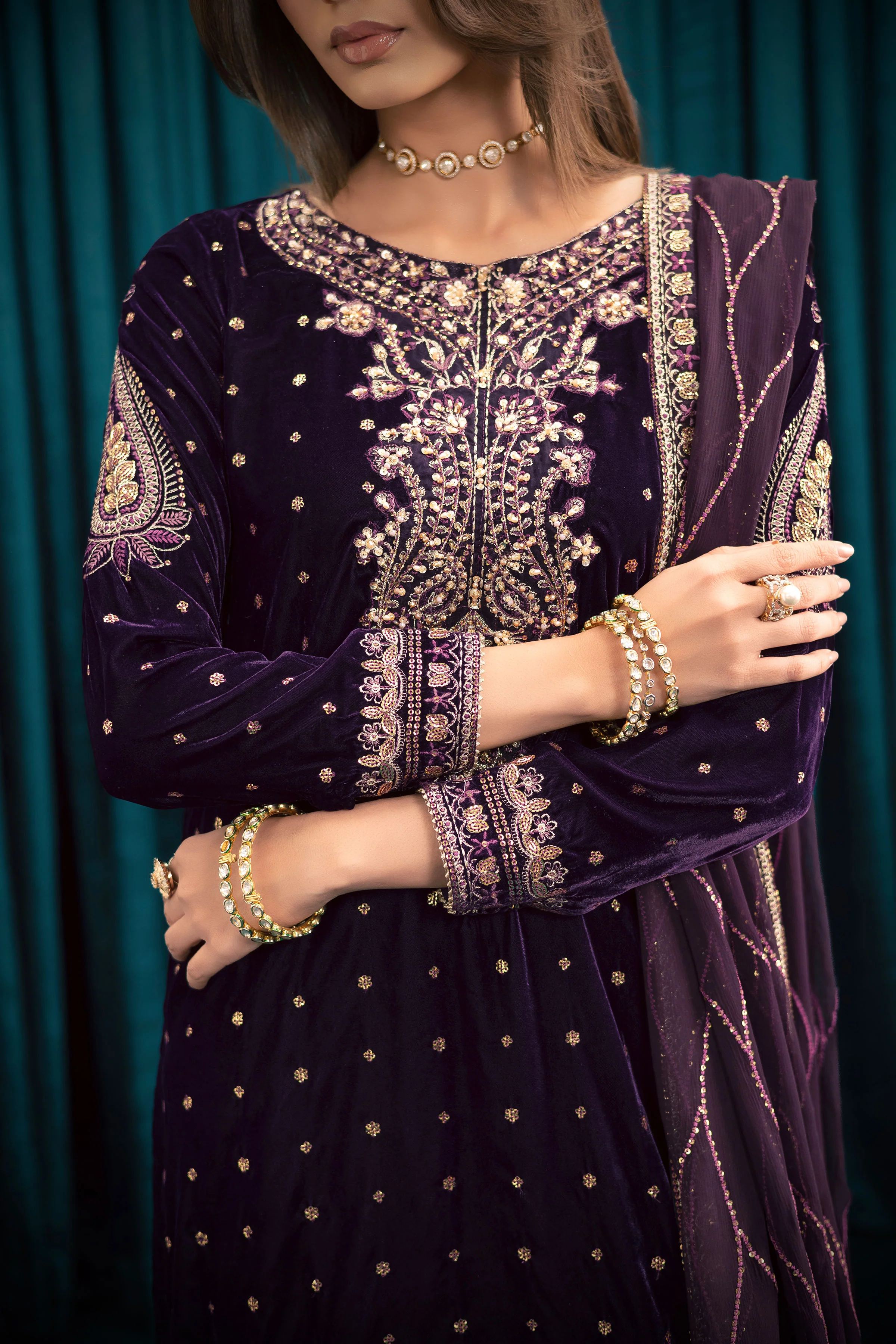 Plum Frost 3Pc - Velvet Formal Dress - Image 3