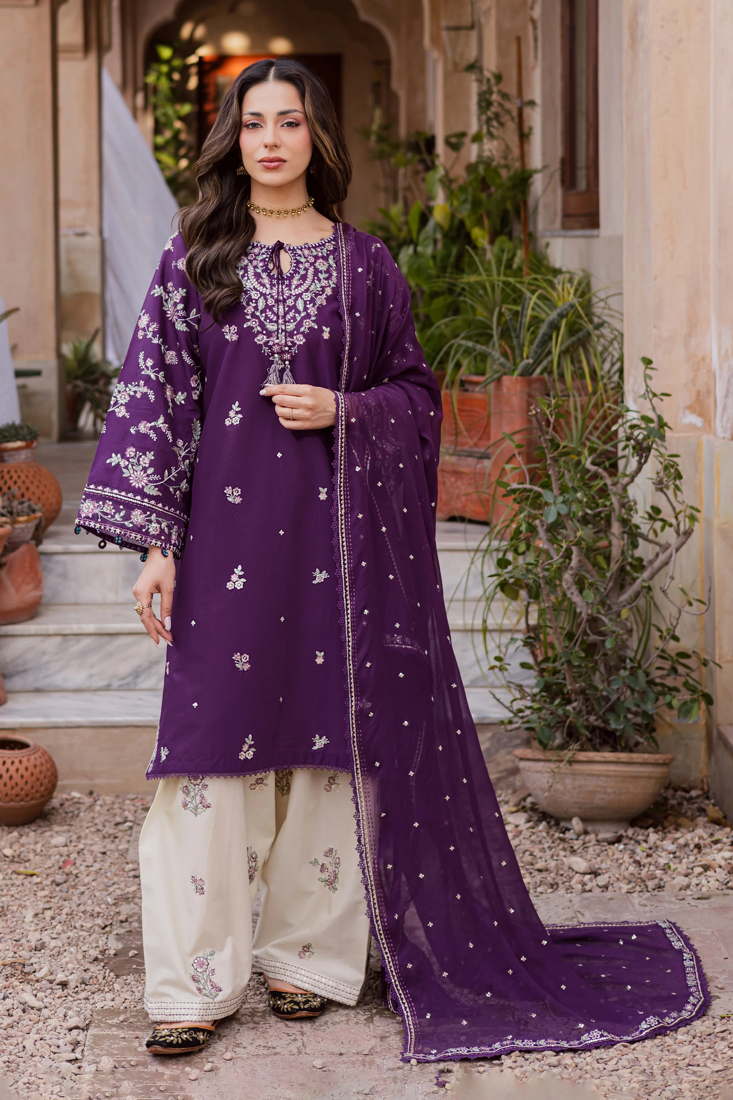 Plum Haze 3Pc - Festive Embroidered Lawn