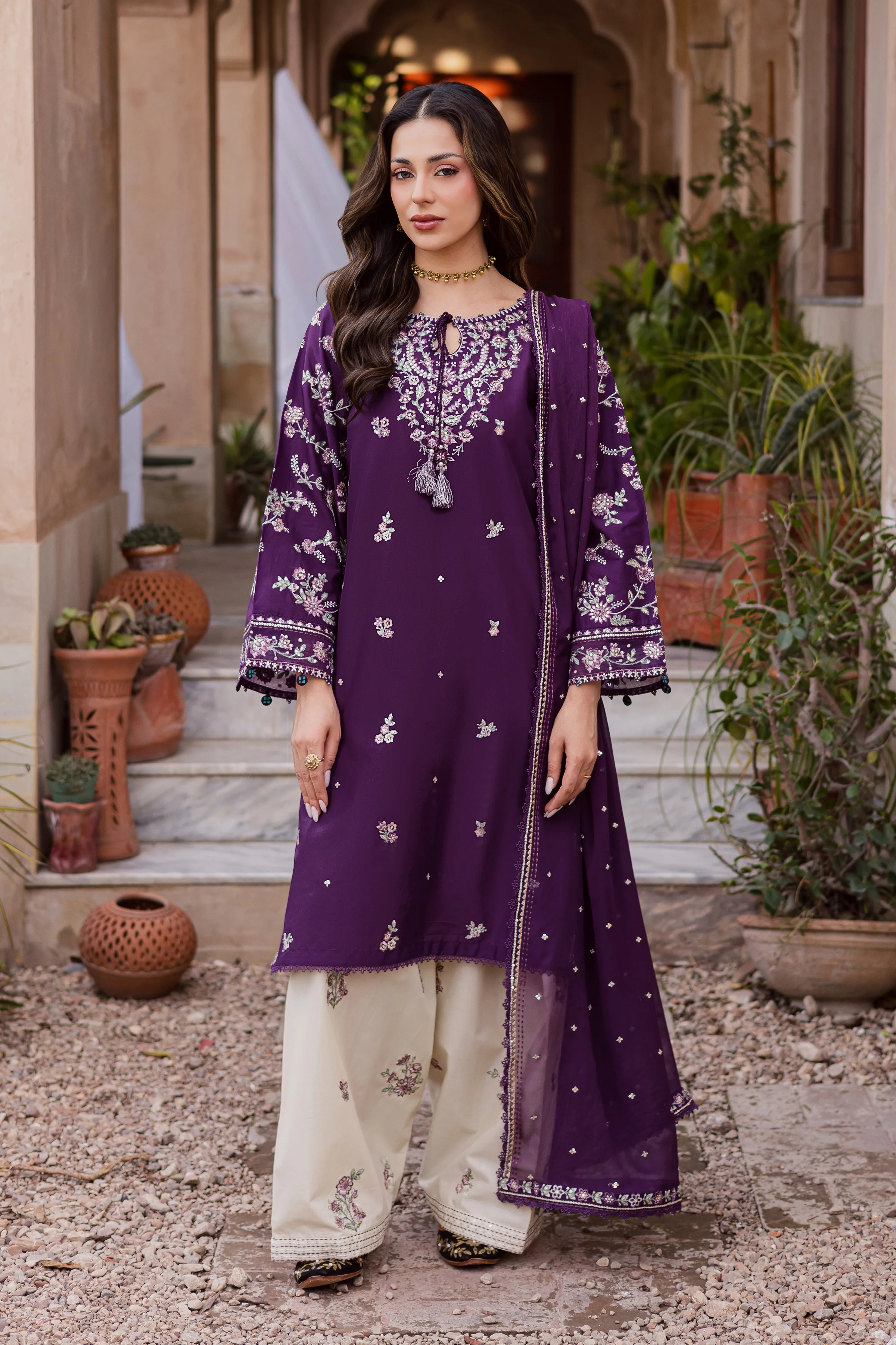 Plum Haze 3Pc - Festive Embroidered Lawn - Image 10
