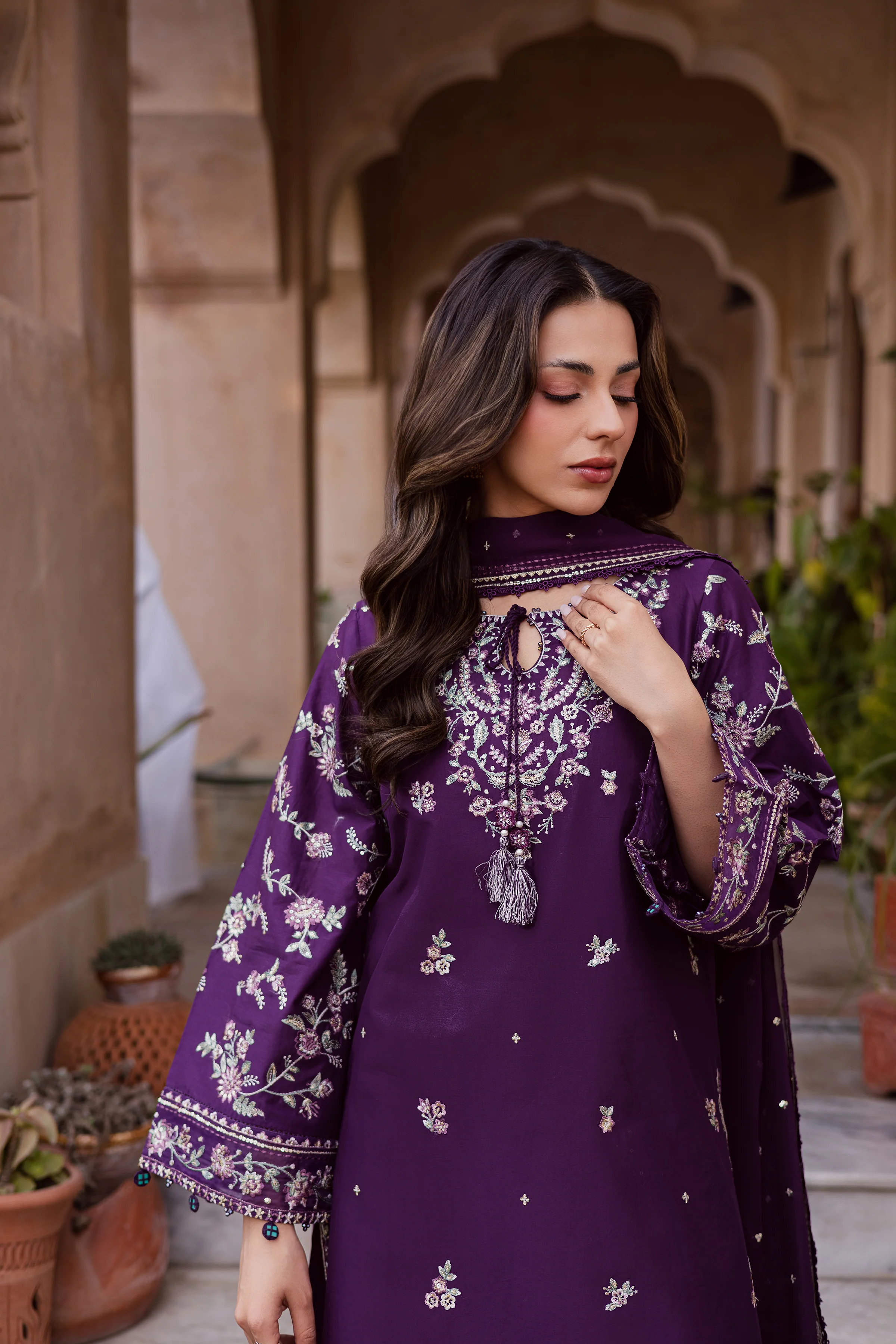 Plum Haze 3Pc - Festive Embroidered Lawn - Image 11