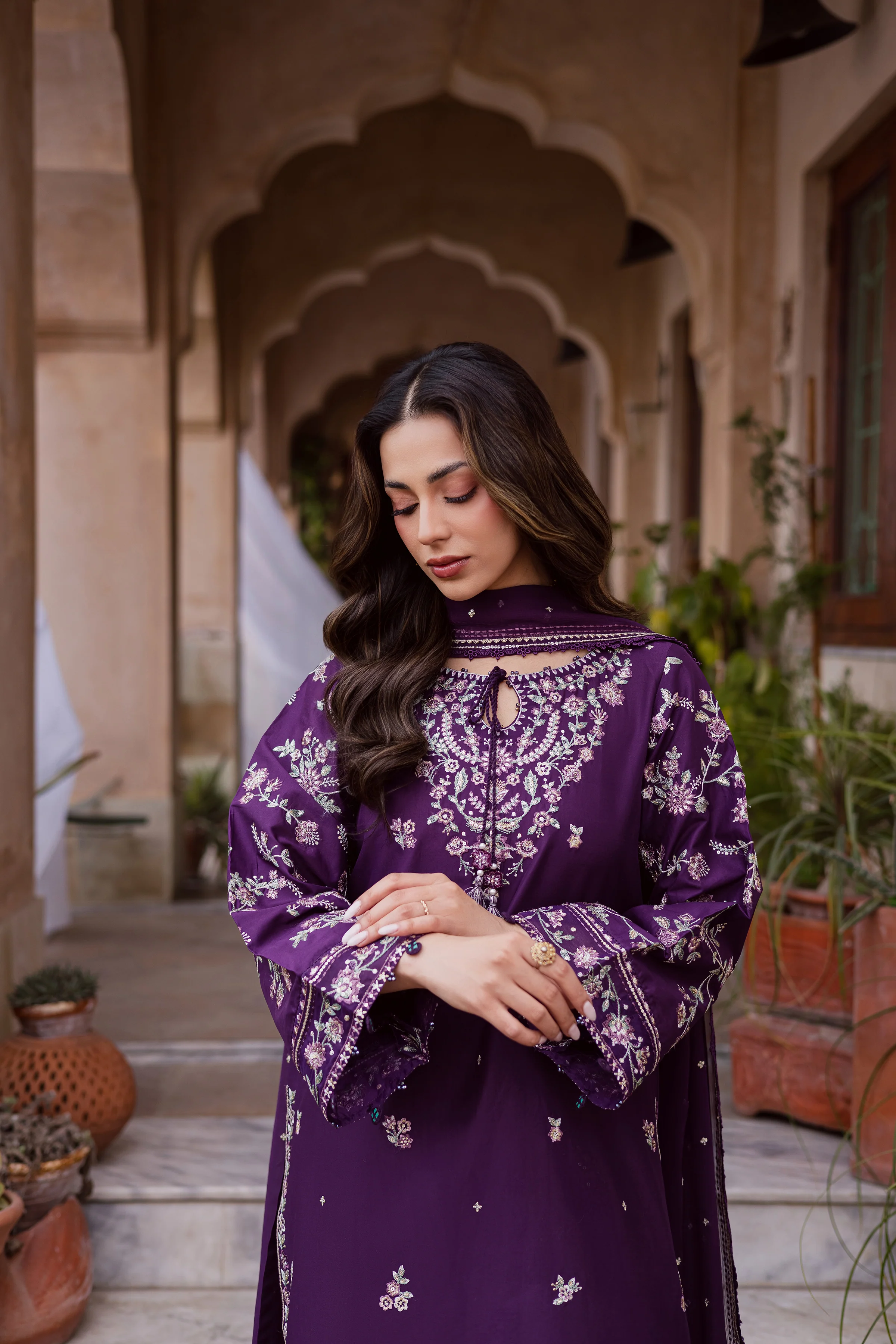 Plum Haze 3Pc - Festive Embroidered Lawn - Image 12