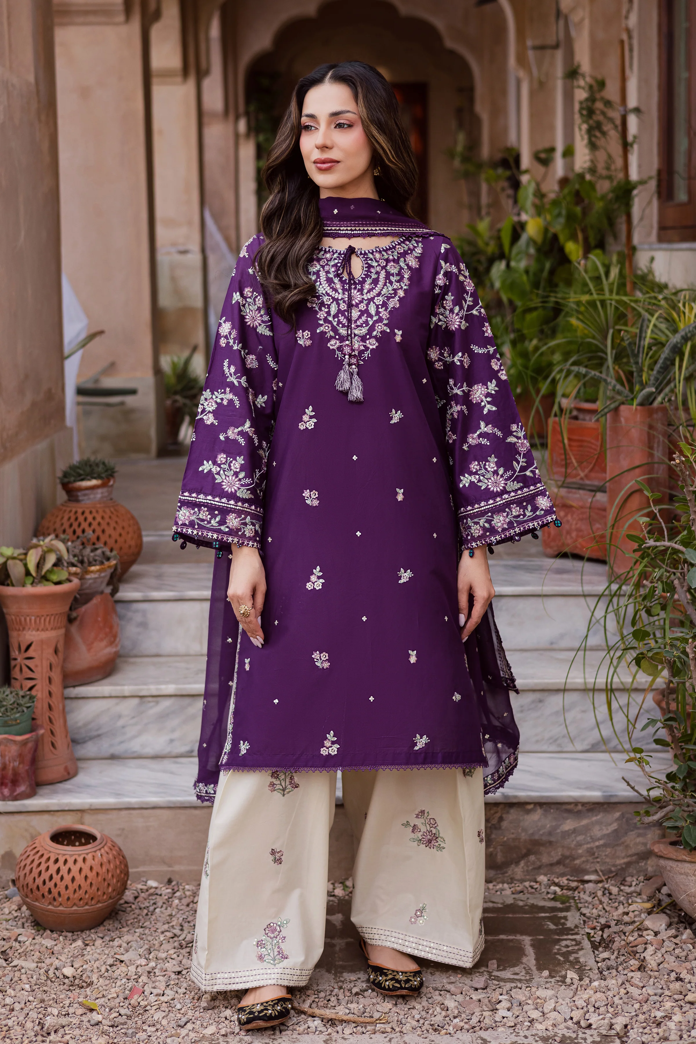 Plum Haze 3Pc - Festive Embroidered Lawn - Image 3