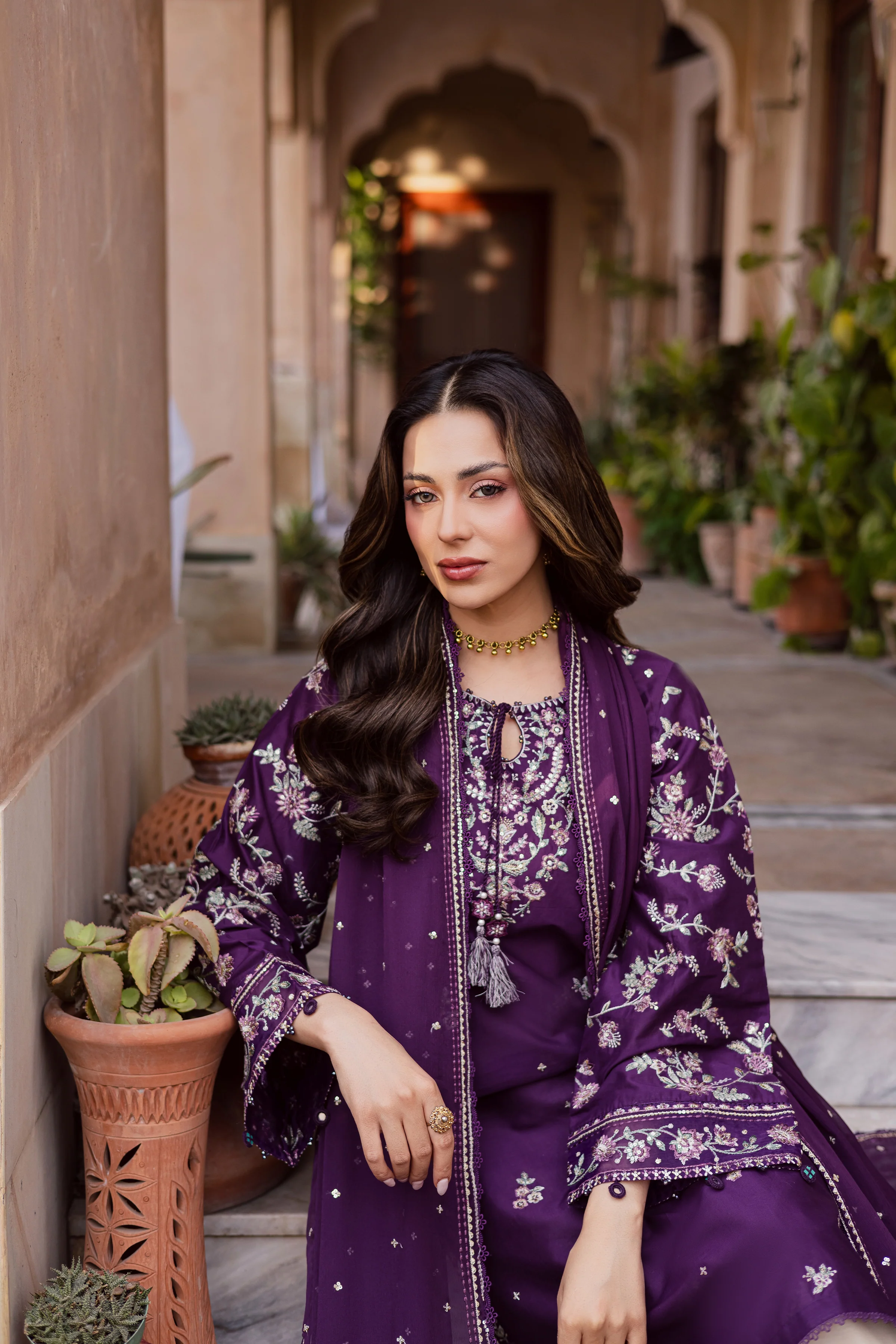 Plum Haze 3Pc - Festive Embroidered Lawn - Image 4