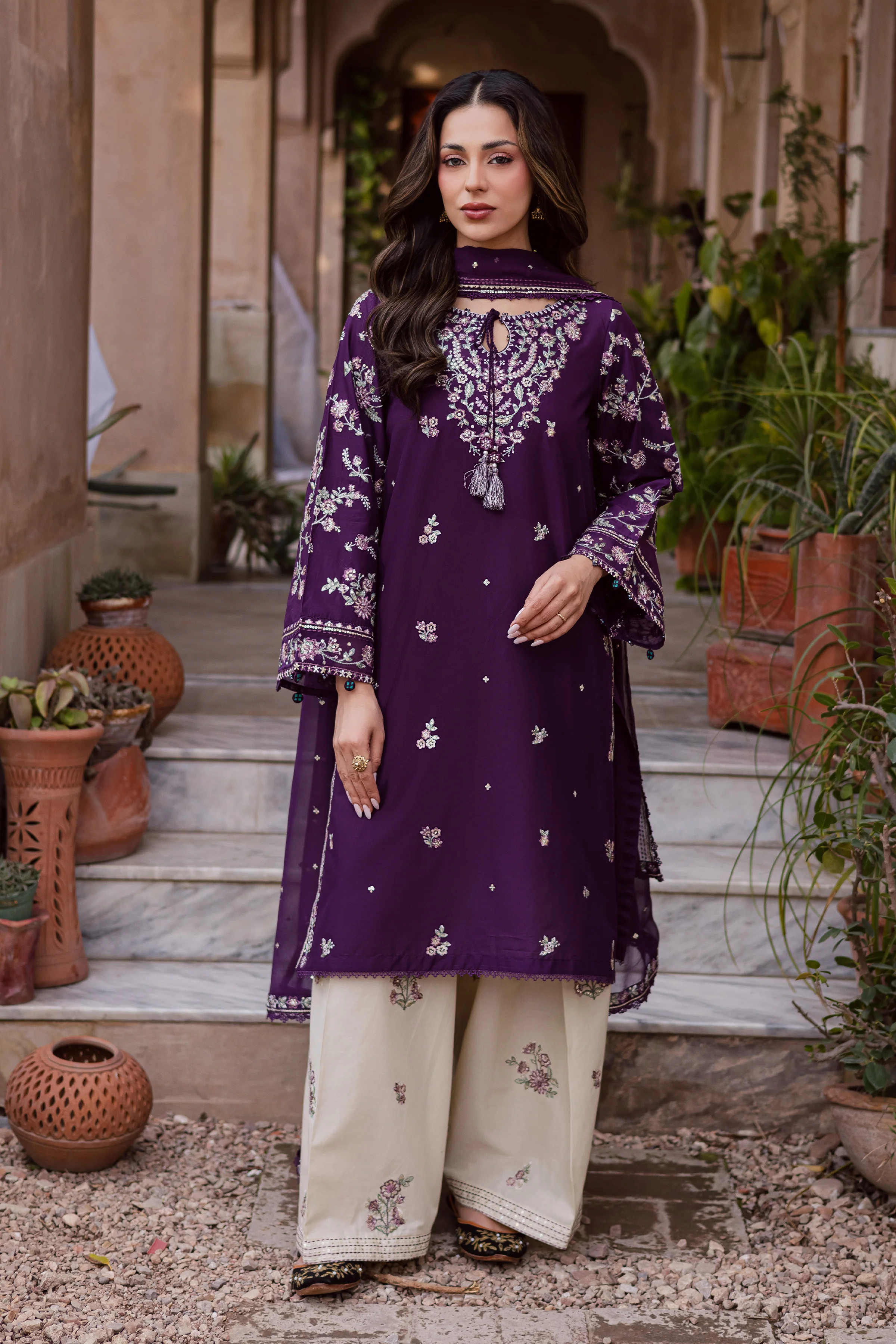 Plum Haze 3Pc - Festive Embroidered Lawn - Image 8
