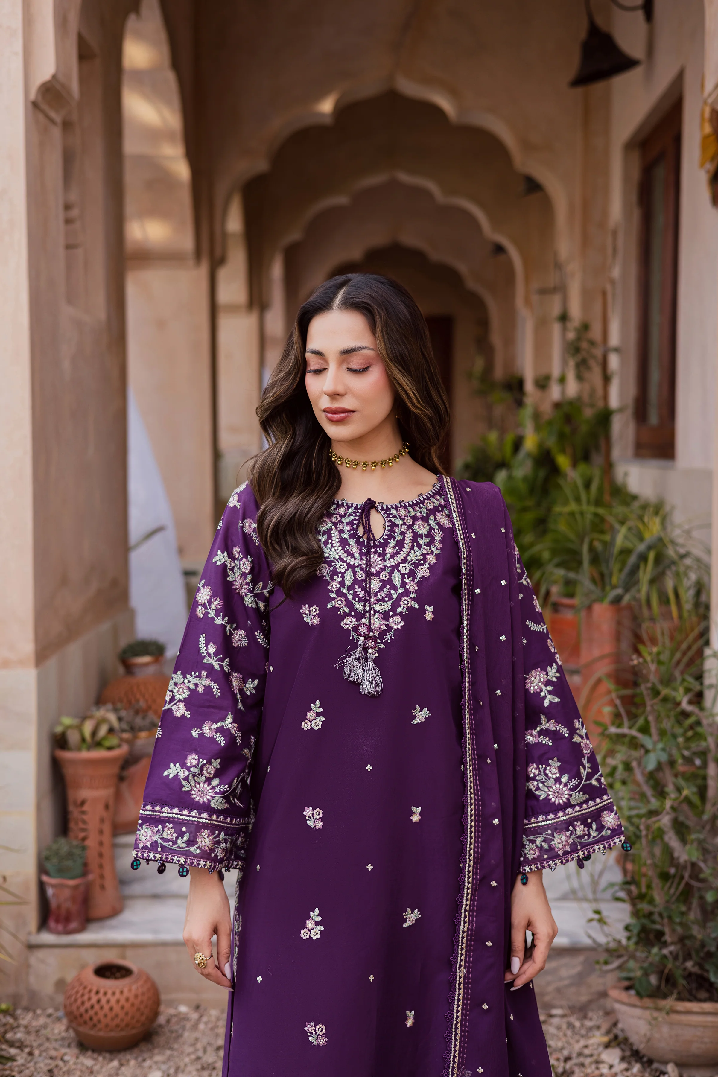 Plum Haze 3Pc - Festive Embroidered Lawn - Image 9