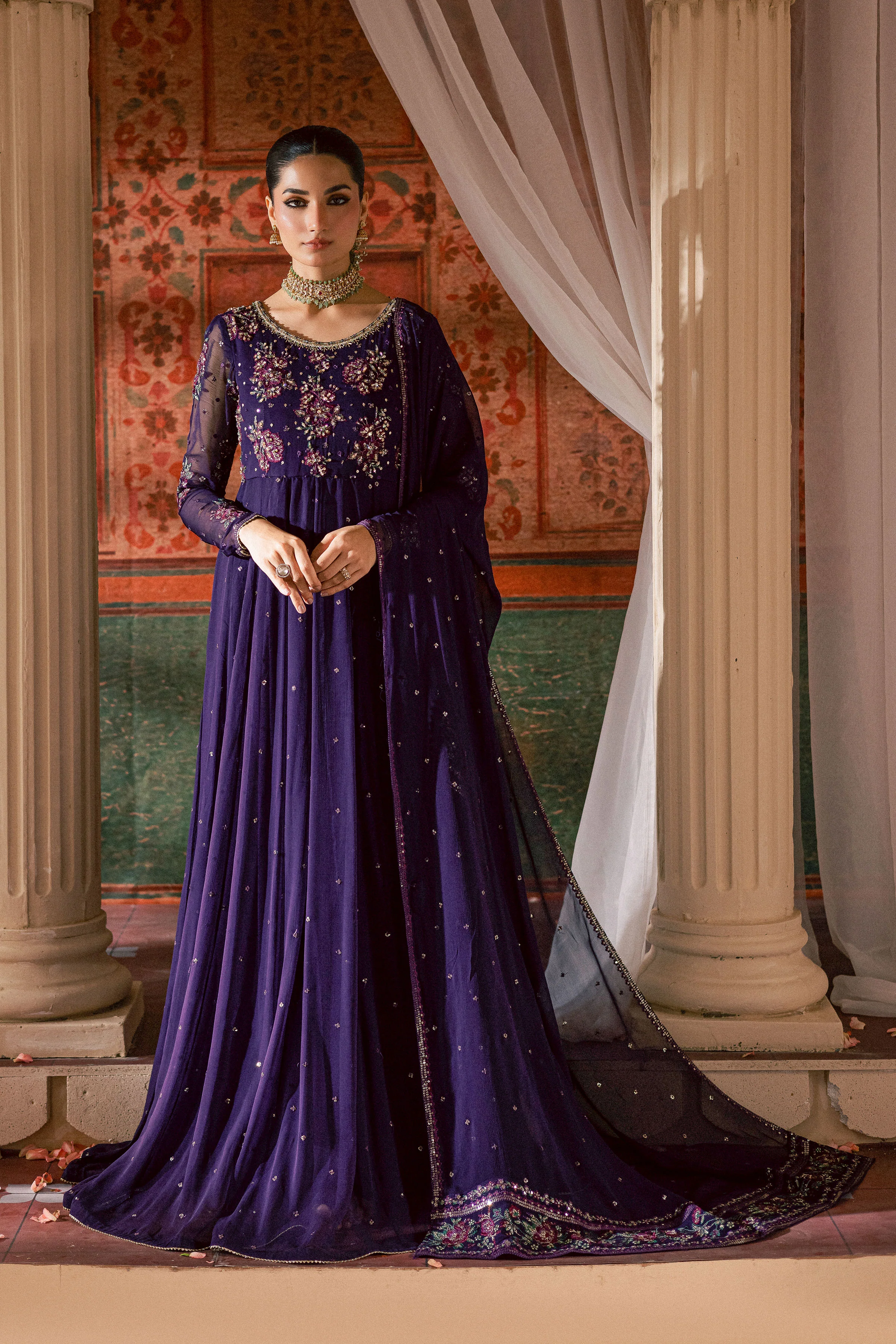 Plum Pearl 3Pc - Chiffon Wedding Frock