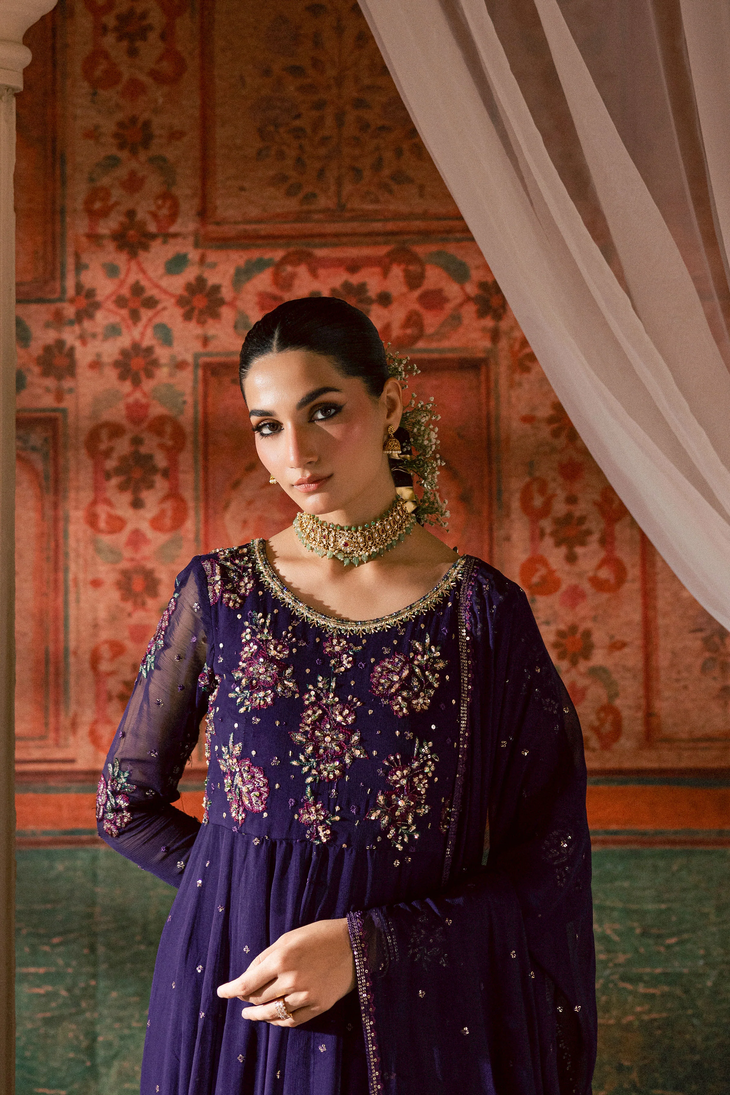 Plum Pearl 3Pc - Chiffon Wedding Frock - Image 2