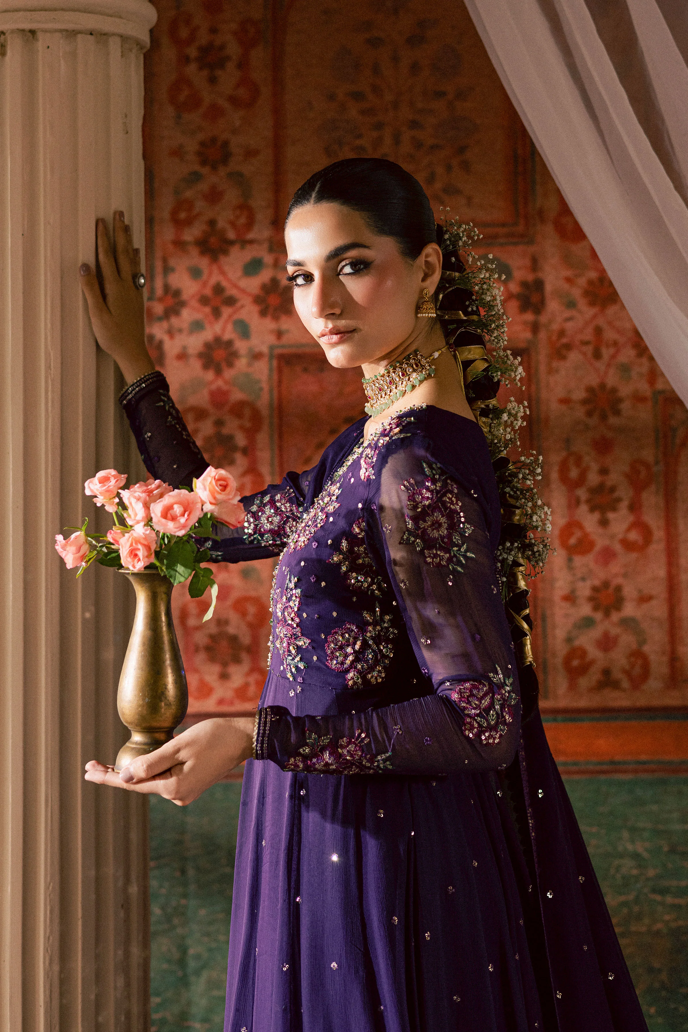 Plum Pearl 3Pc - Chiffon Wedding Frock - Image 3
