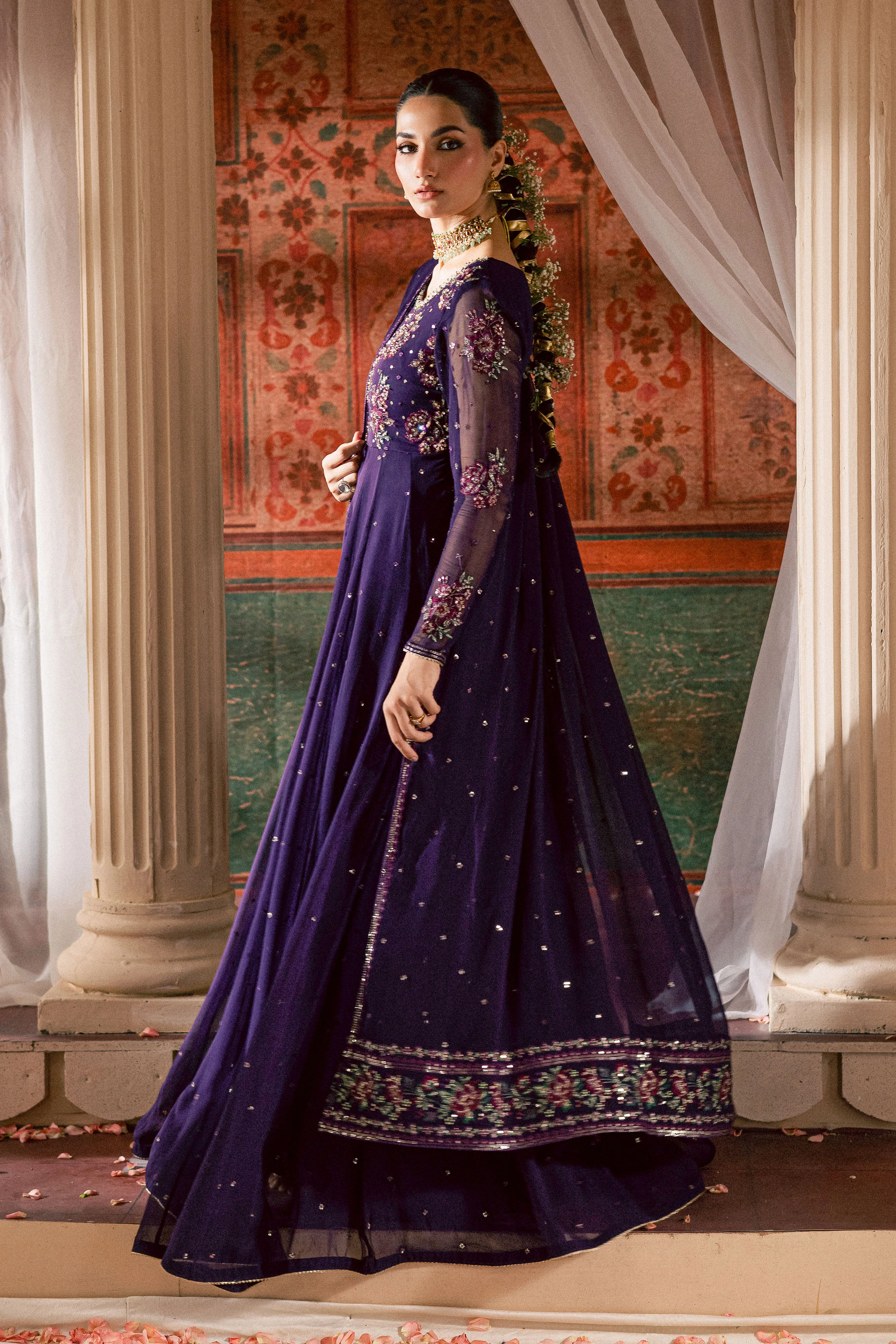 Plum Pearl 3Pc - Chiffon Wedding Frock - Image 4