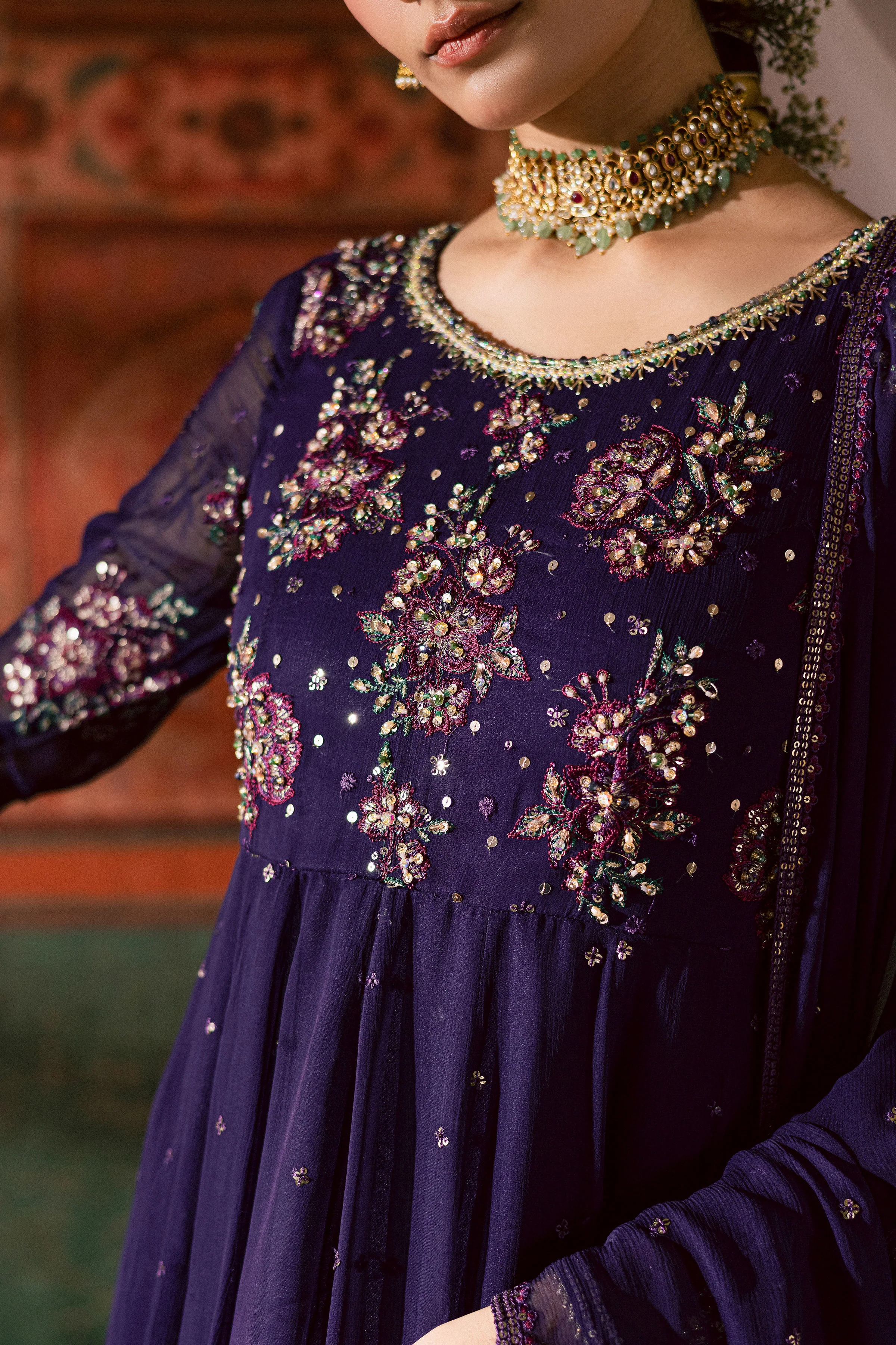 Plum Pearl 3Pc - Chiffon Wedding Frock - Image 5