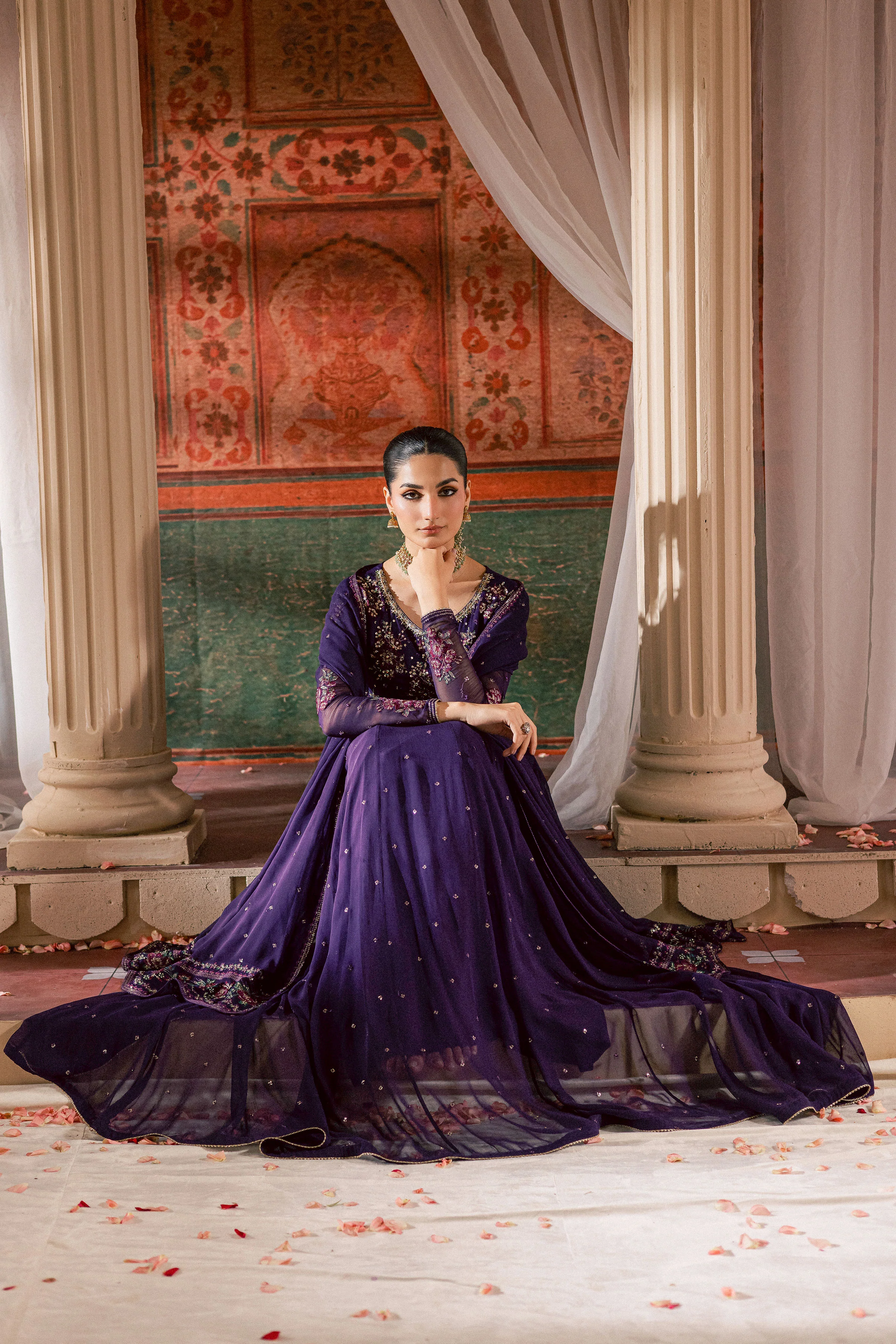 Plum Pearl 3Pc - Chiffon Wedding Frock - Image 6