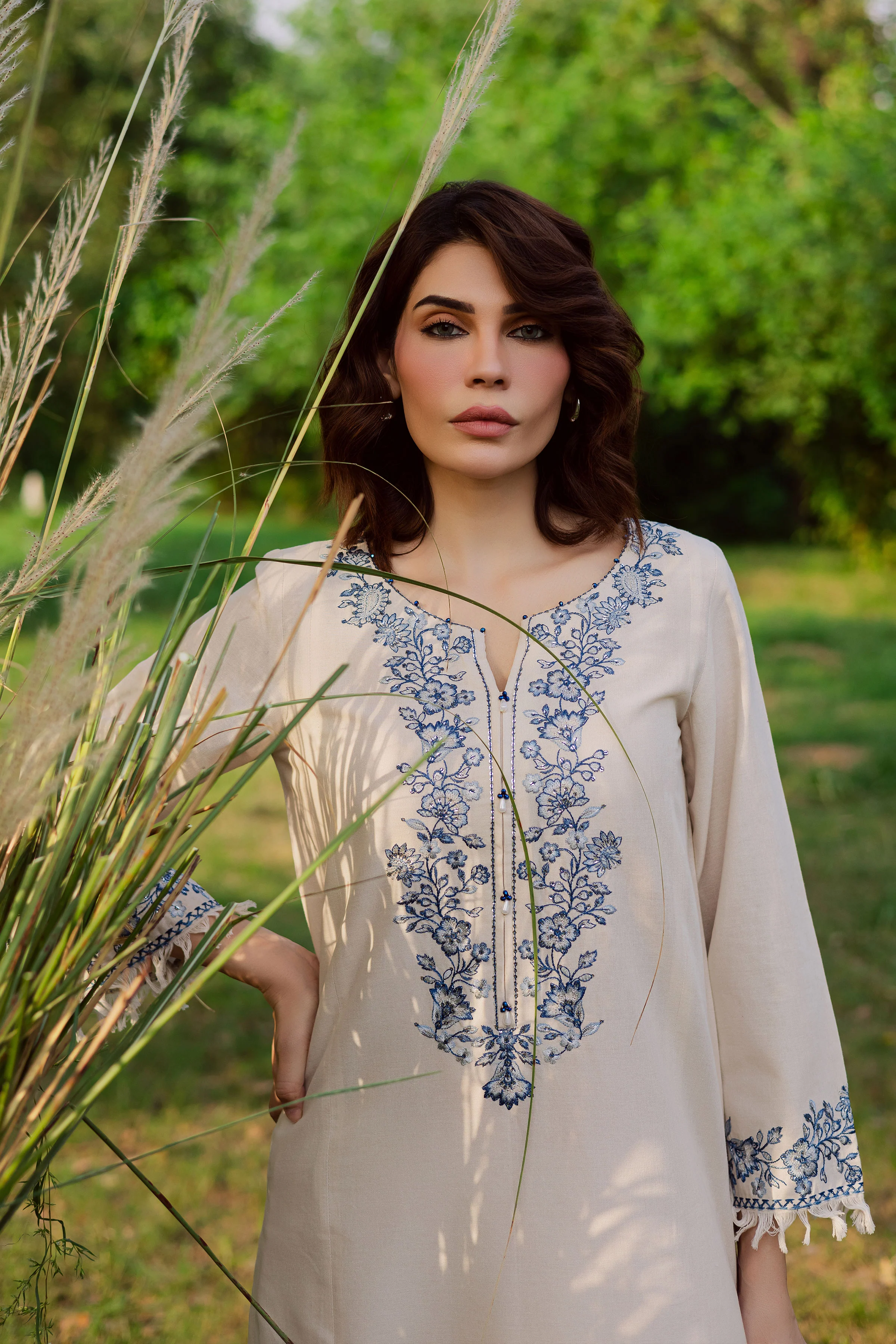 Porcelein 3Pc - Embroidered Khaddar Dress - Image 2
