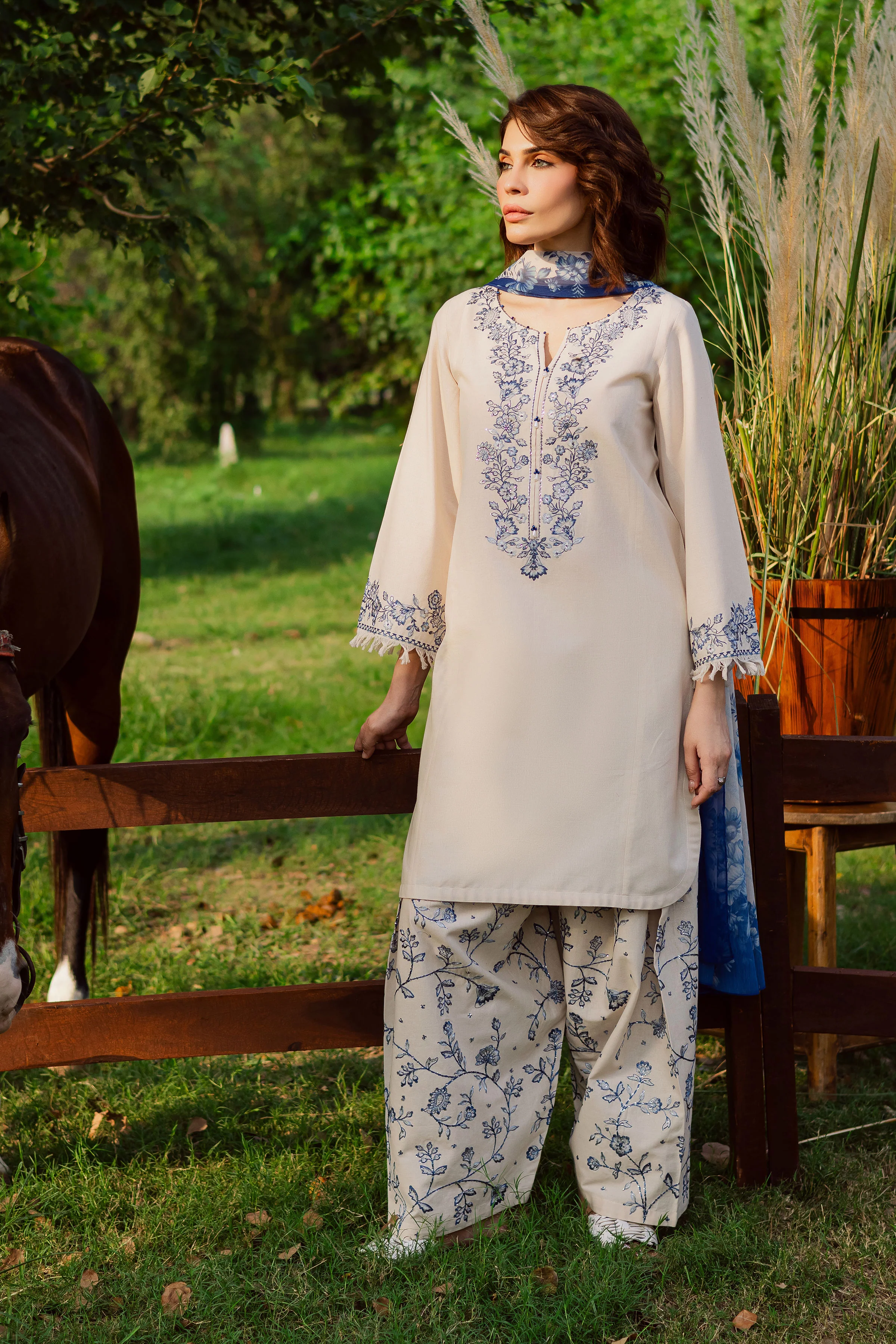 Porcelein 3Pc - Embroidered Khaddar Dress - Image 3