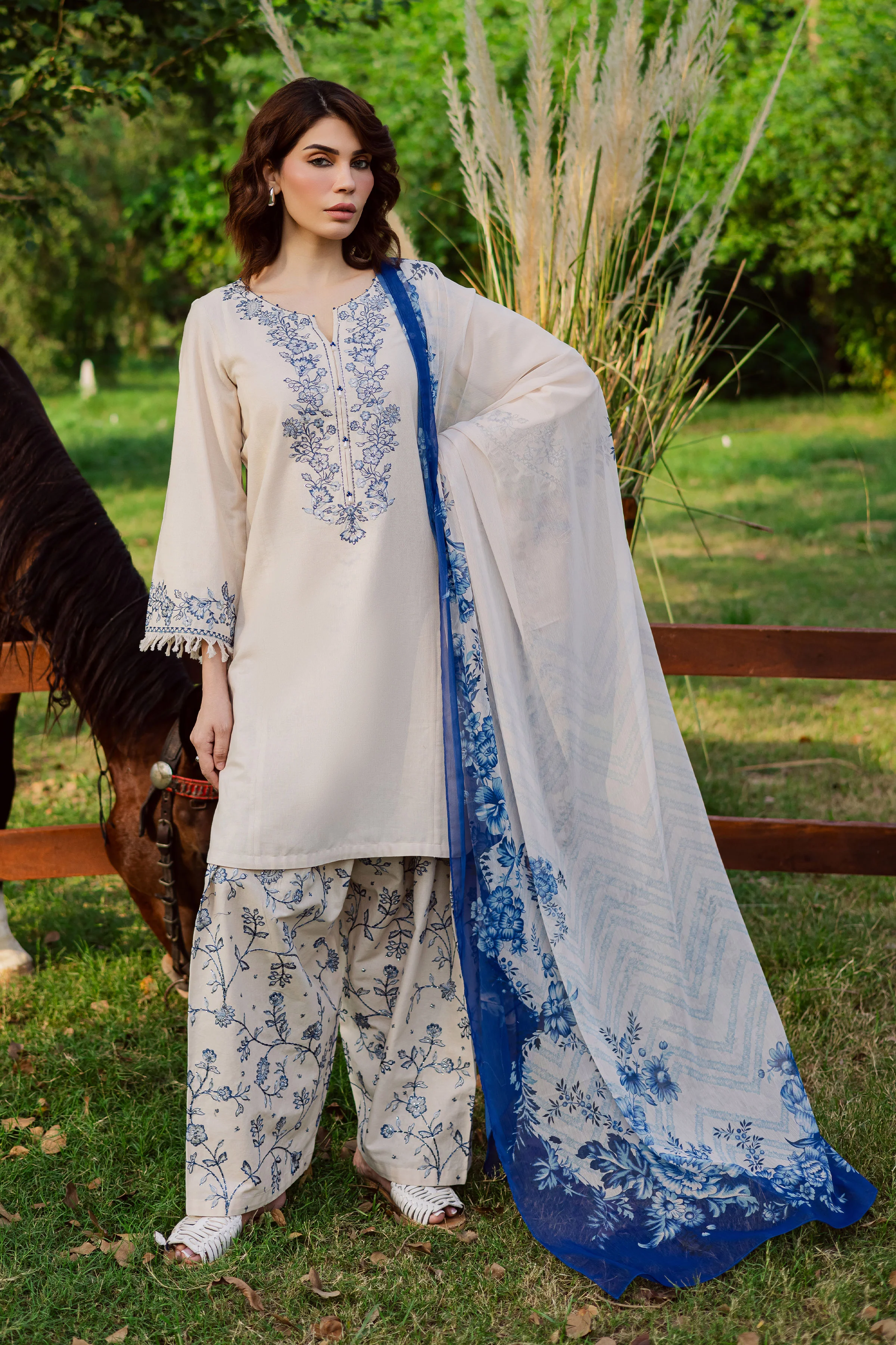 Porcelein 3Pc - Embroidered Khaddar Dress - Image 4