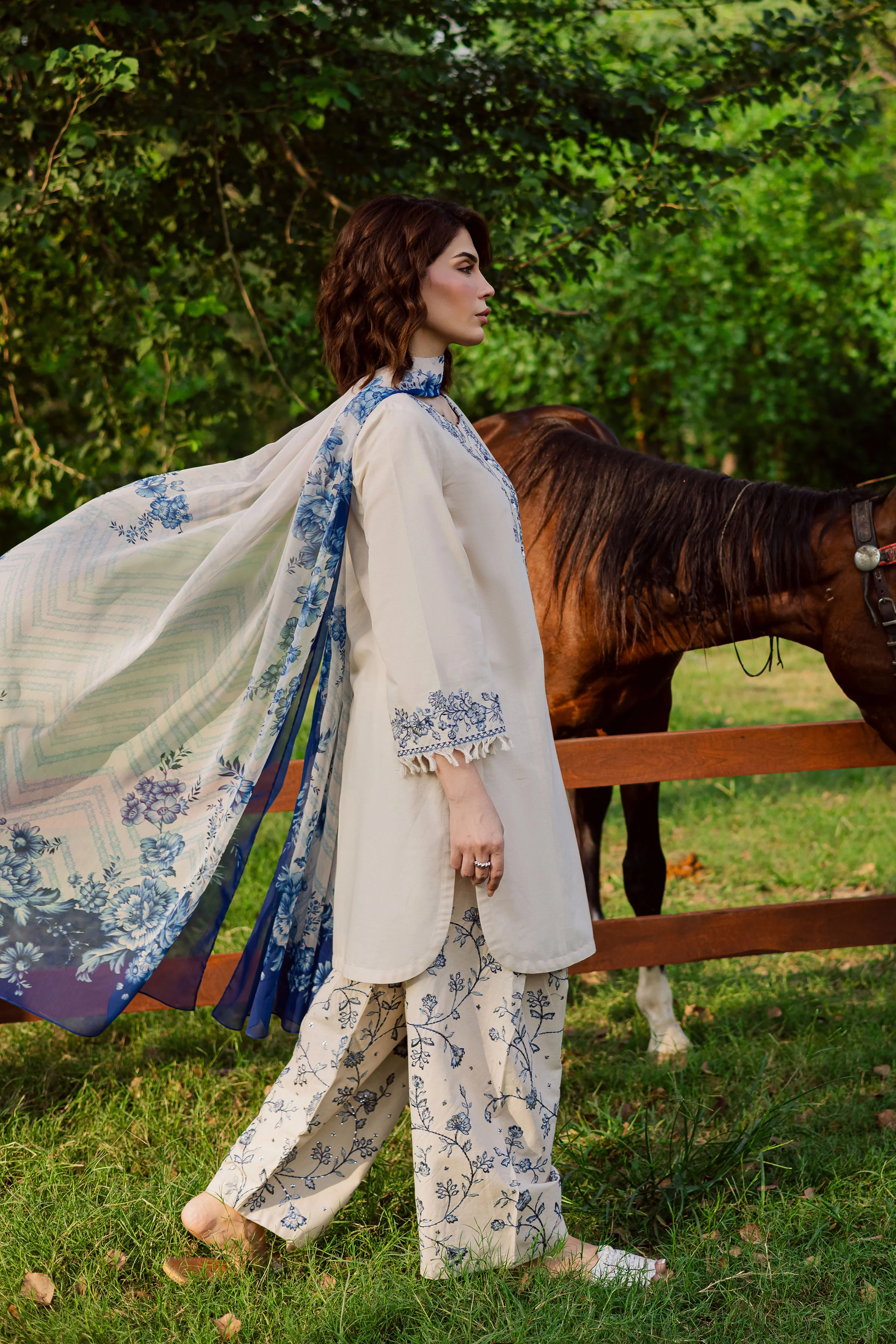 Porcelein 3Pc - Embroidered Khaddar Dress - Image 5